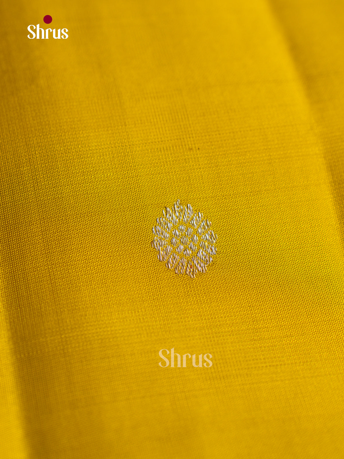 Vivid Yellow Kanchipuram Silk Saree With Round Buttas | Navy Blue With Colorful Thread Striped Bands