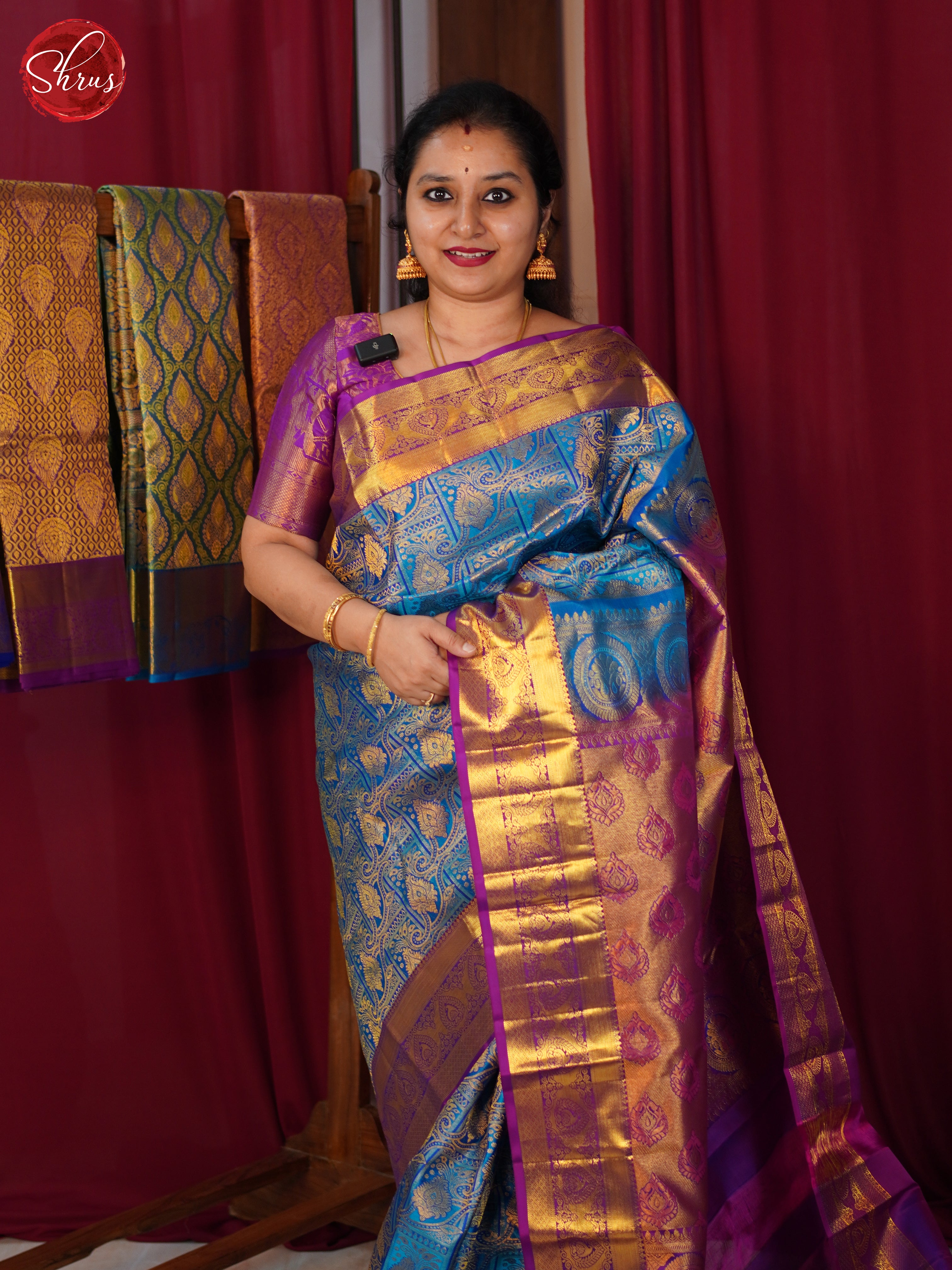 Blue & Majenta - Kanchipuram Silk Saree - Shop on ShrusEternity.com