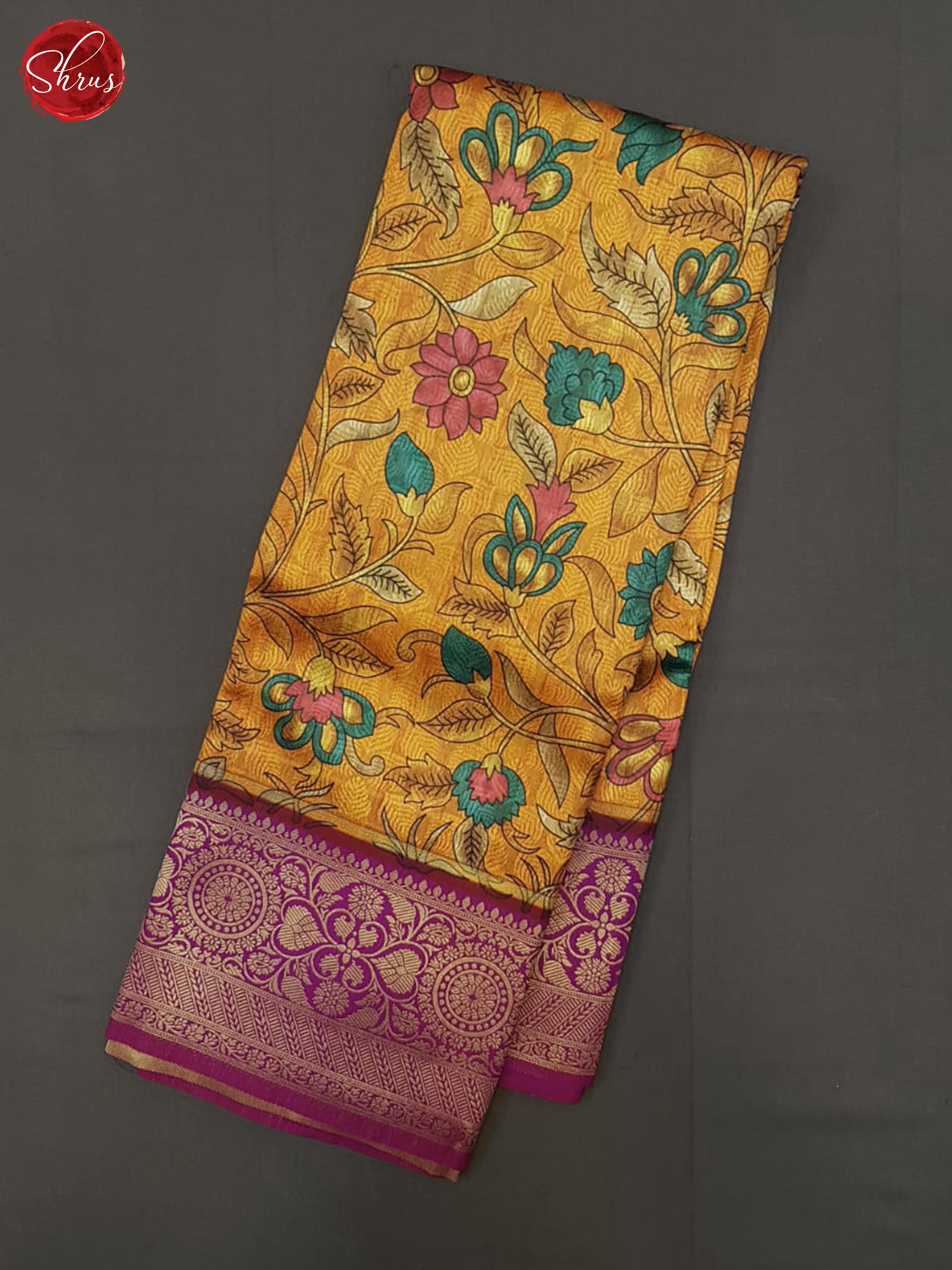 Cream & Blue - Art Gadwal with floral print on the body& Contrast Zari Border - Shop on ShrusEternity.com