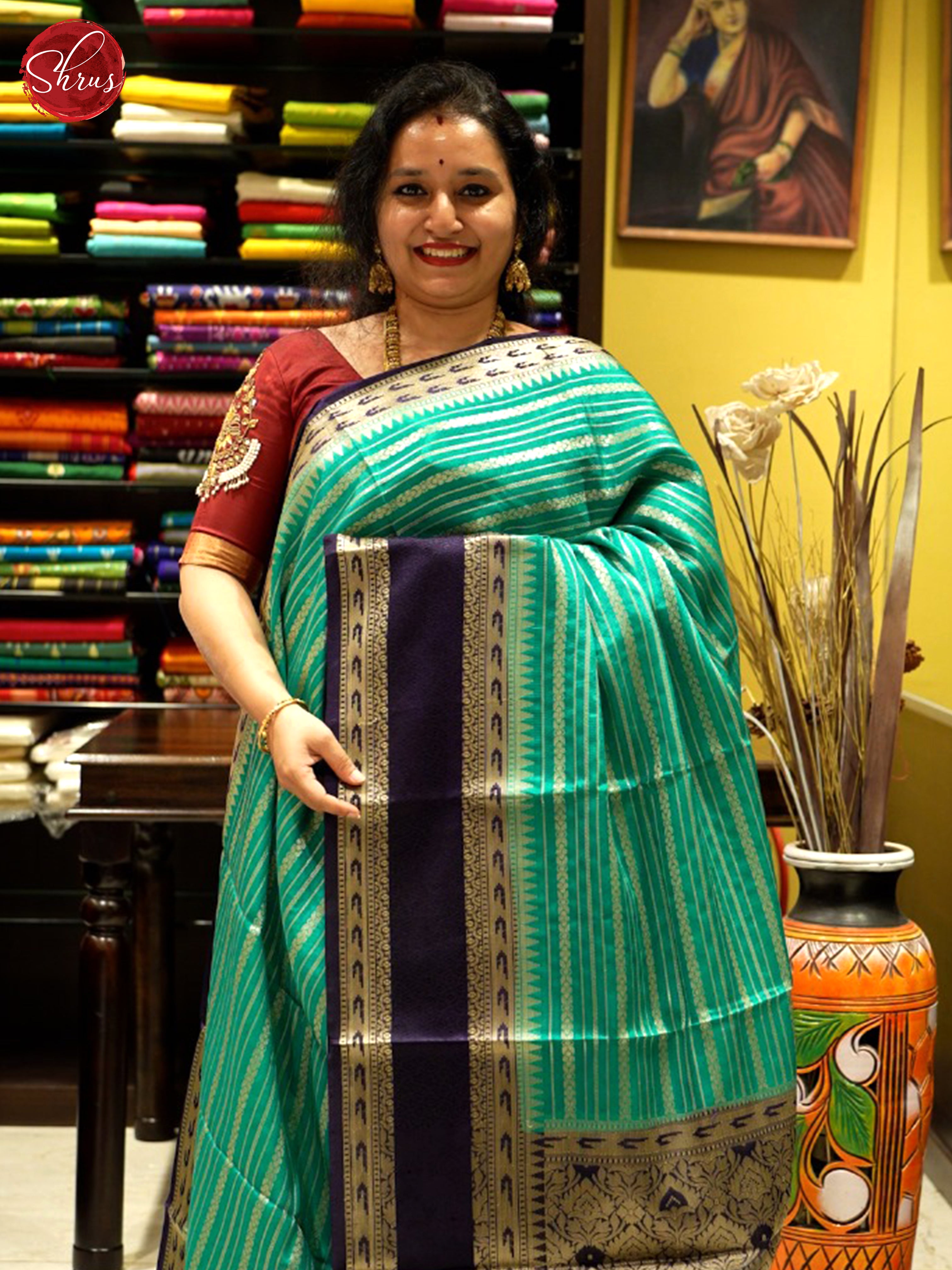 Green & Blue - Semi Dupion Saree - Shop on ShrusEternity.com