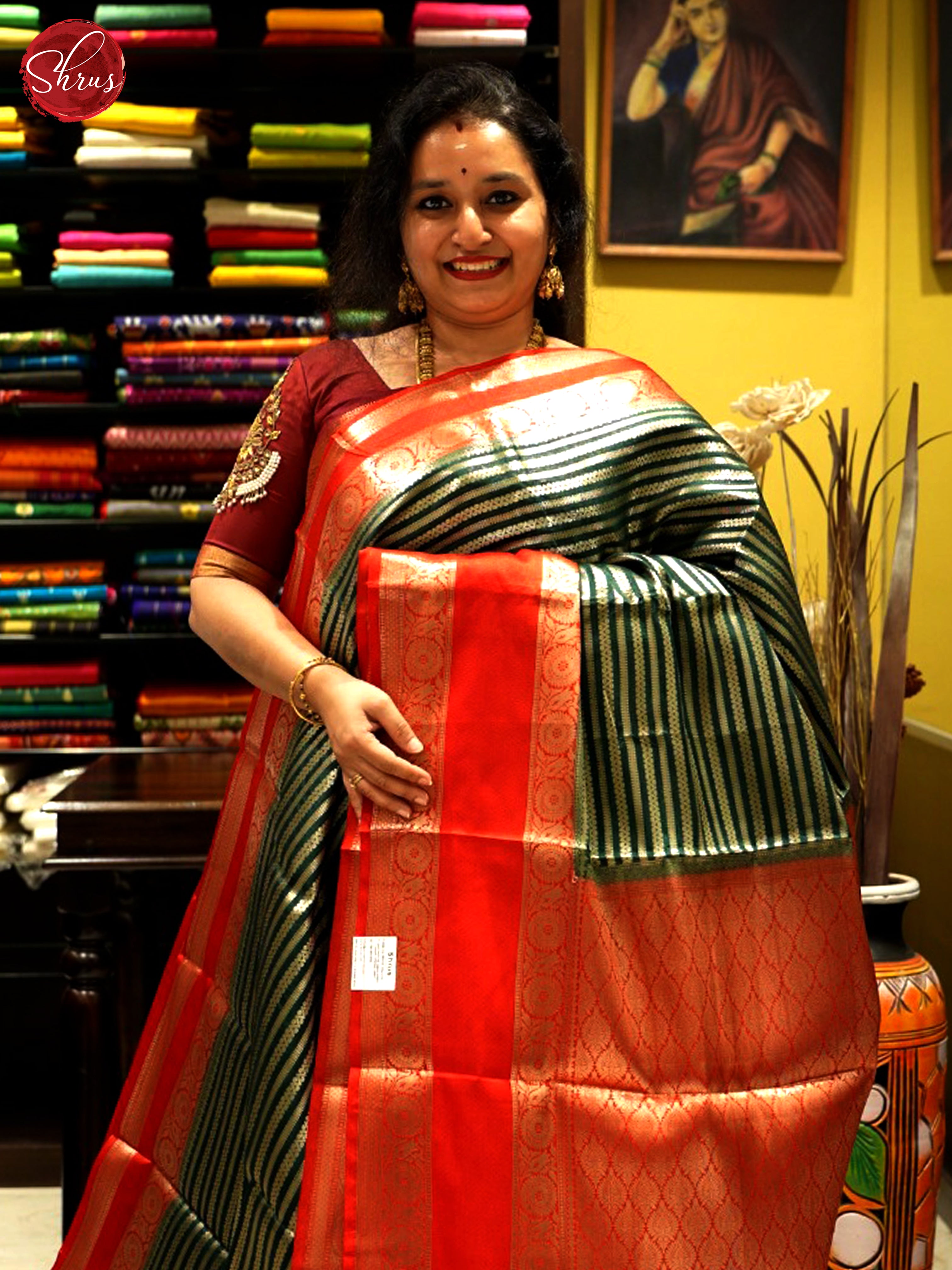 Green & Red - Semi Dupion Saree - Shop on ShrusEternity.com