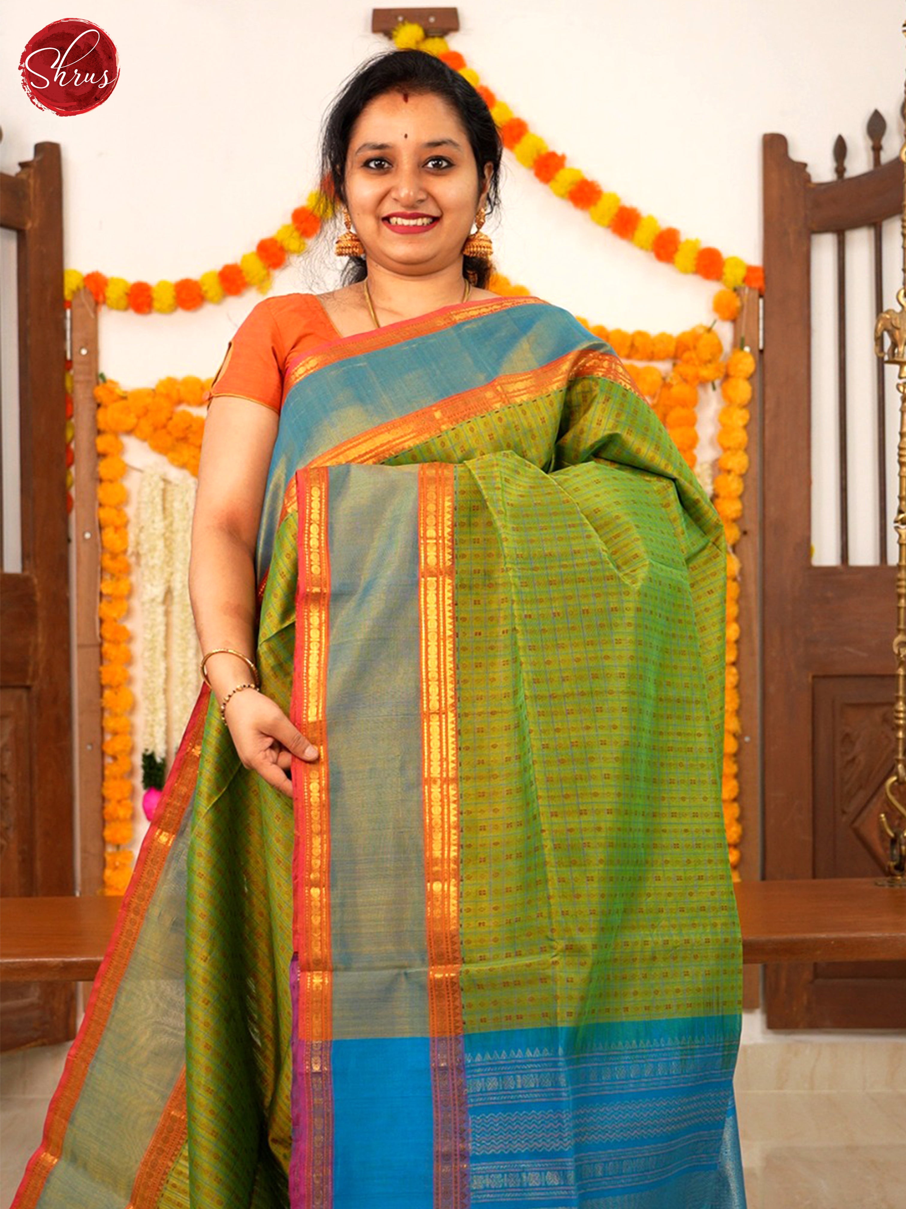 Green & Blue- Silk Cotton Saree - Shop on ShrusEternity.com