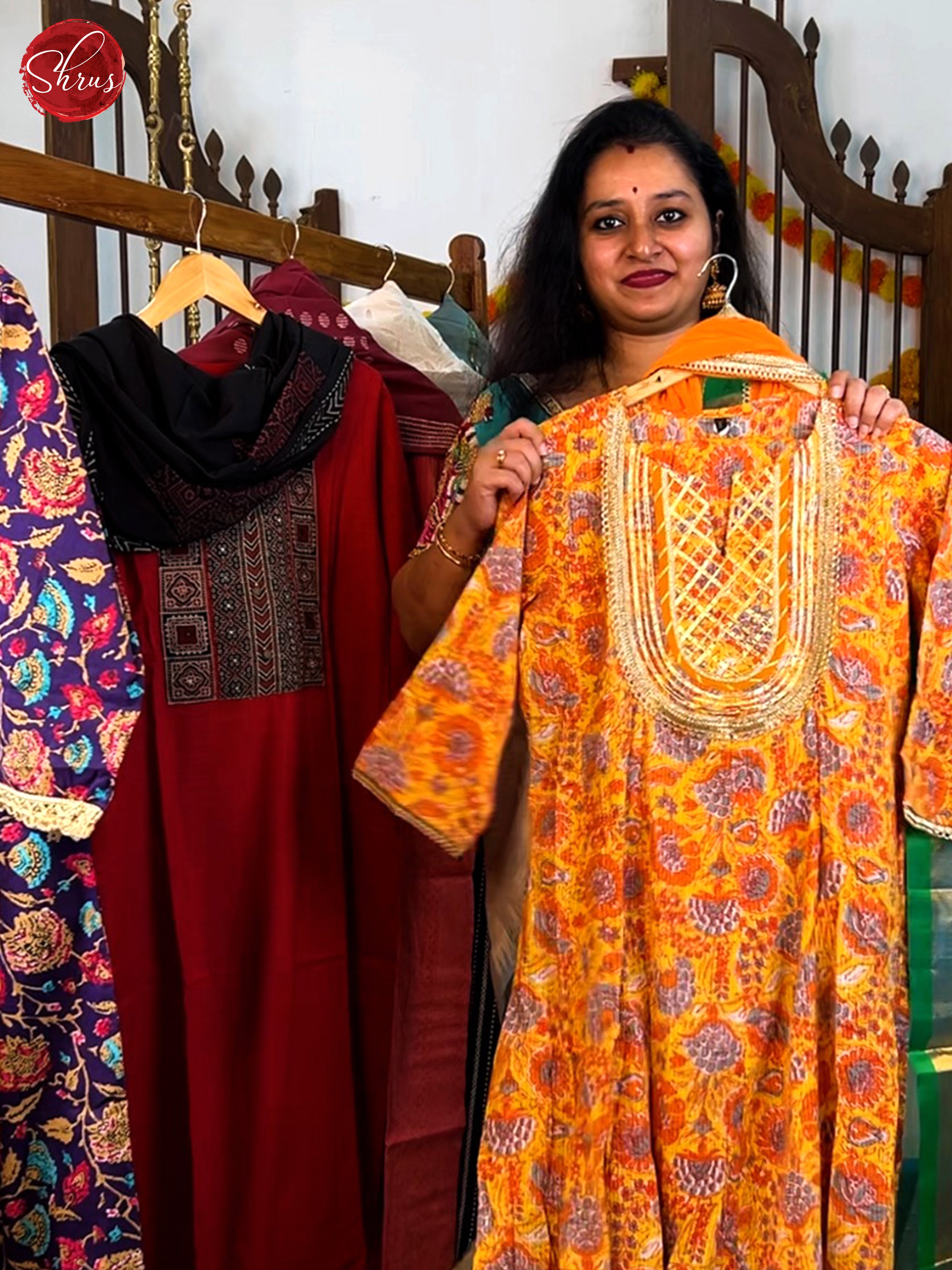 Orange -Floral printed 3pc Readymade Salwar Suits - Shop on ShrusEternity.com
