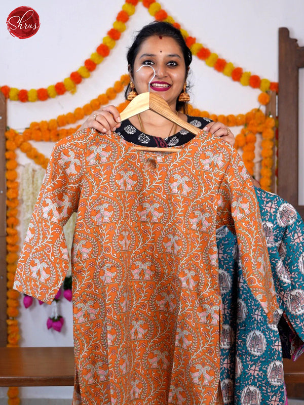 Orange - madhubani Printed Readymade kurti - Shop on ShrusEternity.com