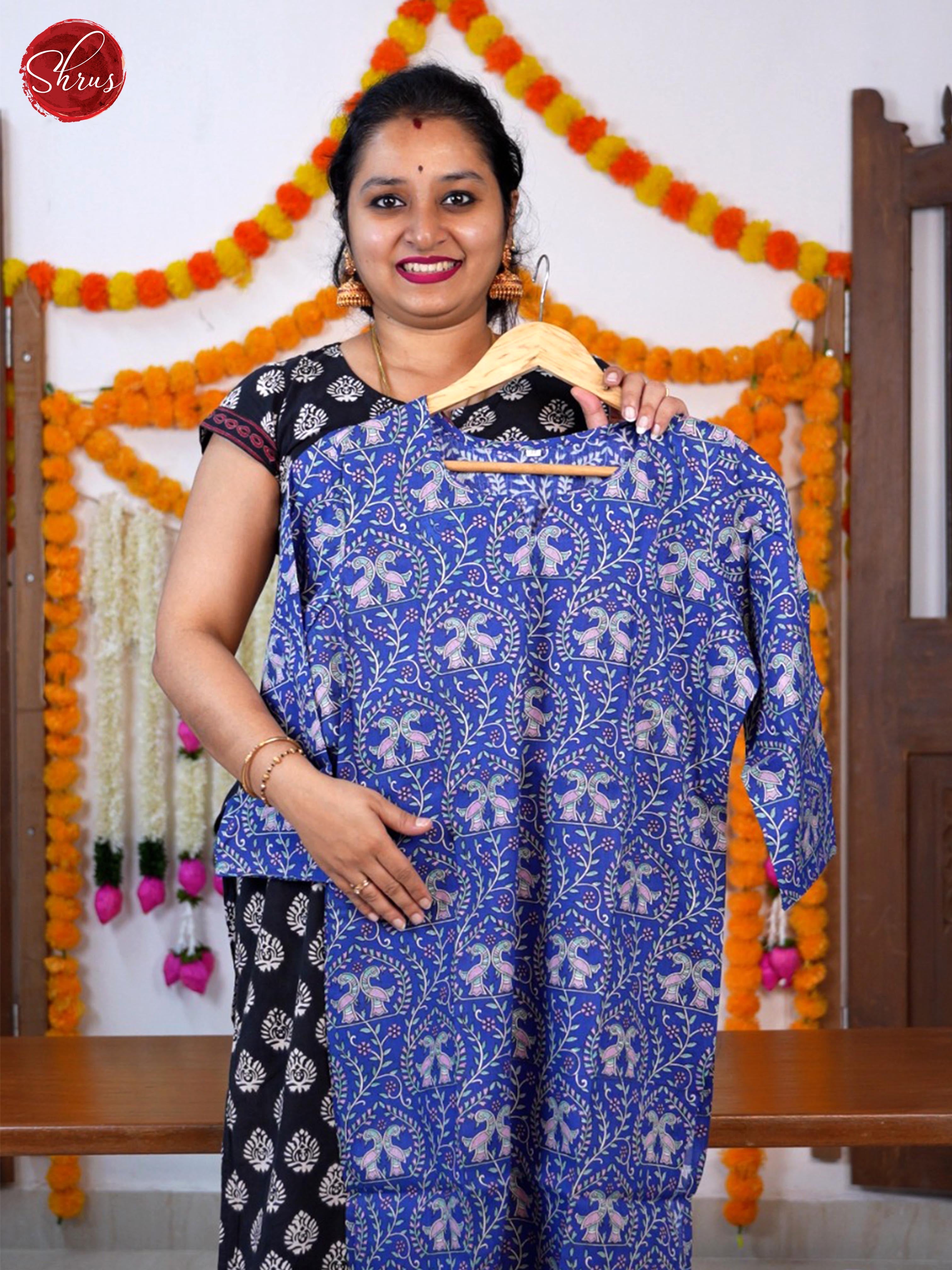 Blue-Madhubani printed Readymade kurti - Shop on ShrusEternity.com