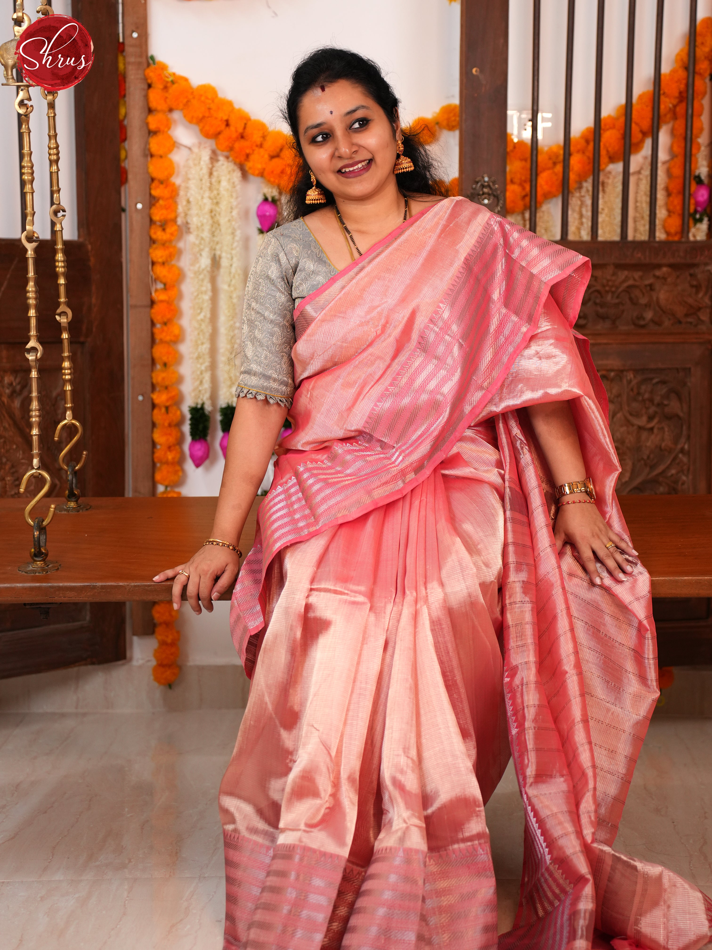 Peach (single tone) - Mangalagiri silkcotton Saree - Shop on ShrusEternity.com