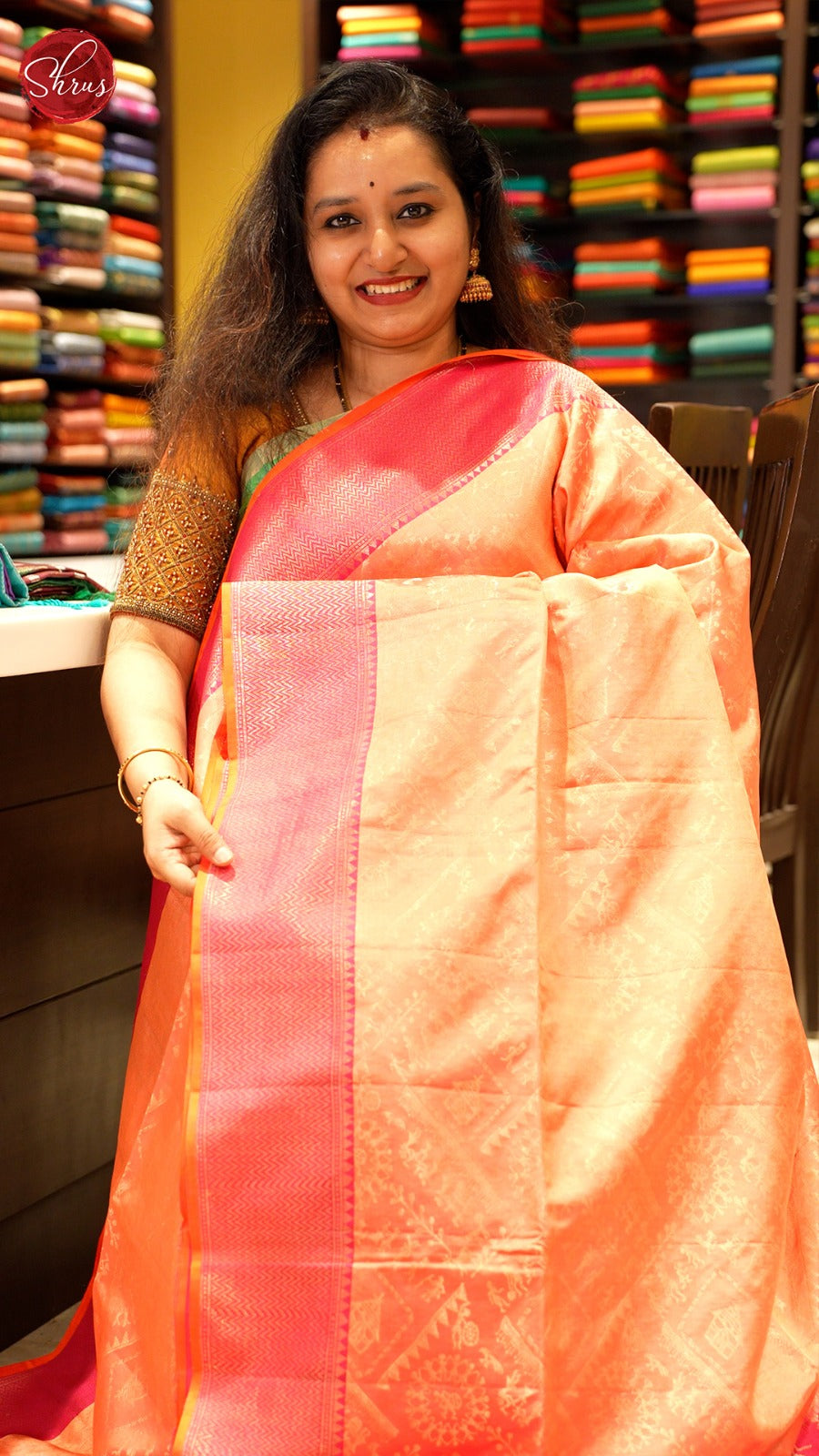 Peach & Pink- Soft Silk Saree - Shop on ShrusEternity.com