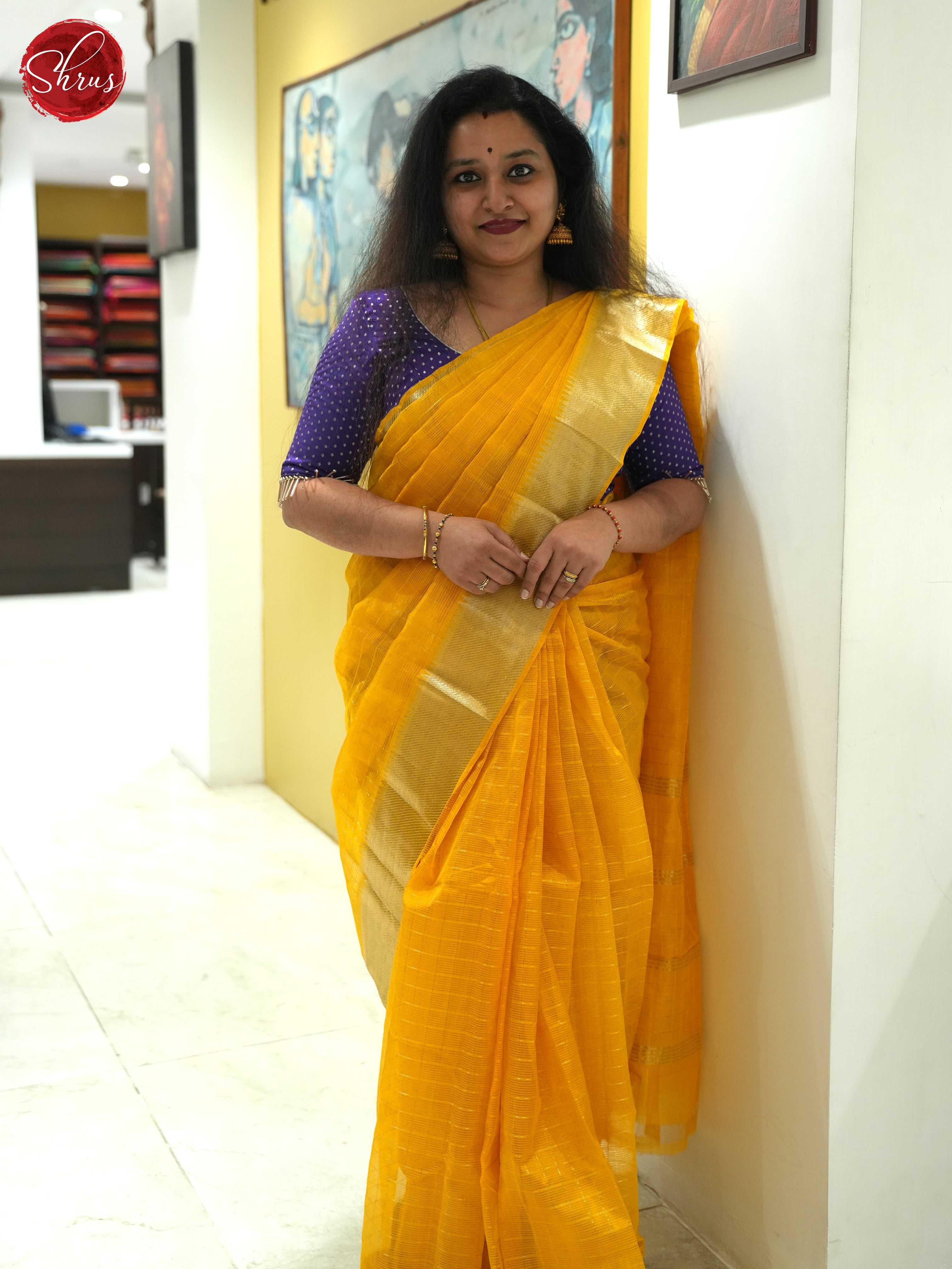 Yellow(Single Tone)- Mangalagiri Silk Cotton Saree - Shop on ShrusEternity.com