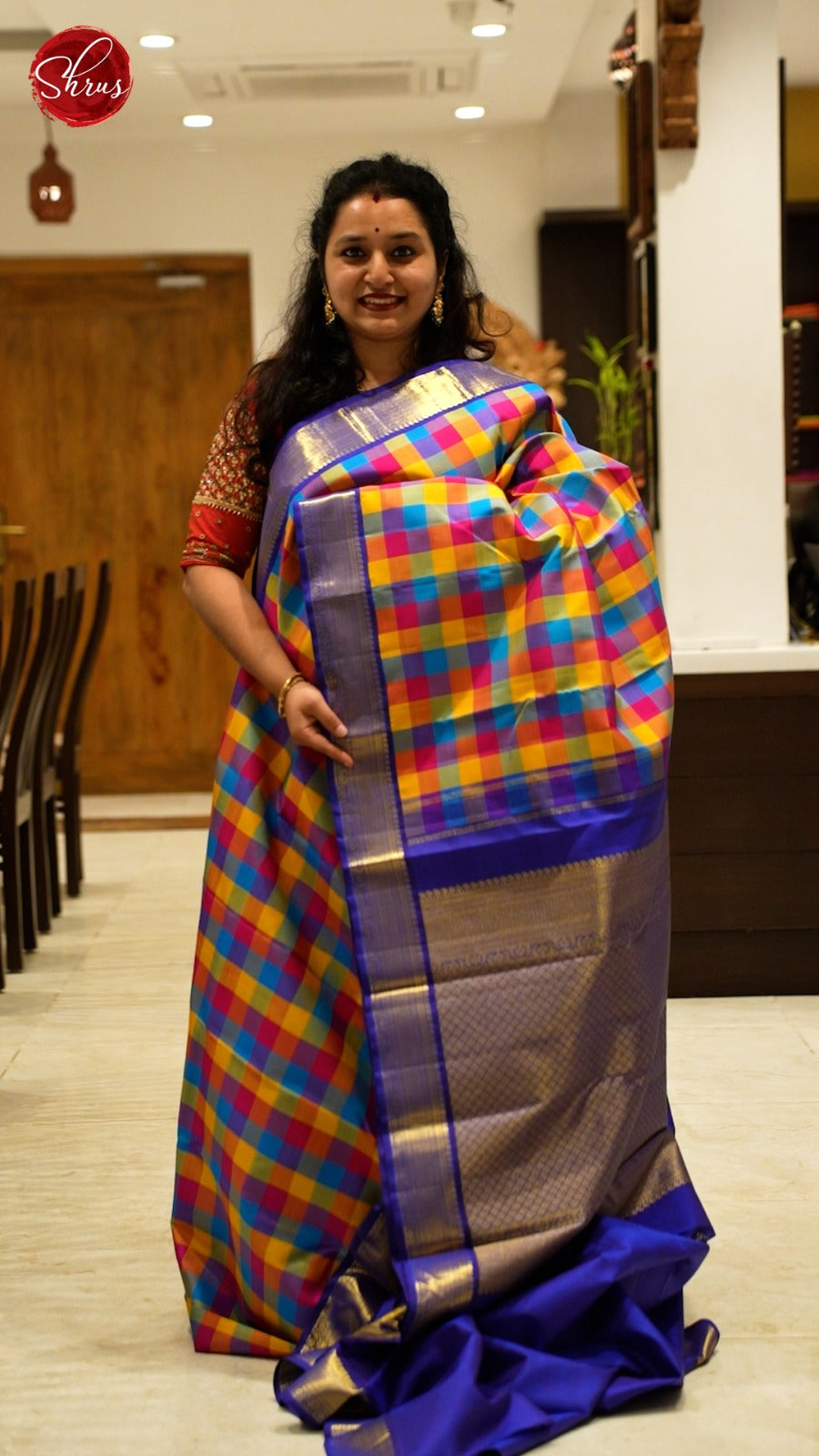 Multi And Blue - Kanchipuram Silk saree - Shop on ShrusEternity.com