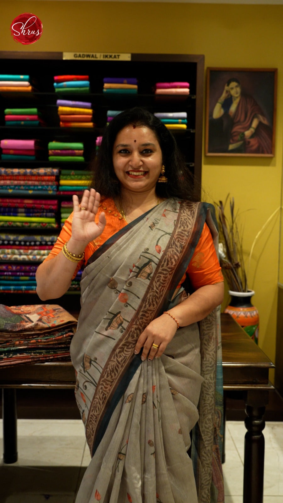 Grey & Blue - Semi Chanderi Saree - Shop on ShrusEternity.com
