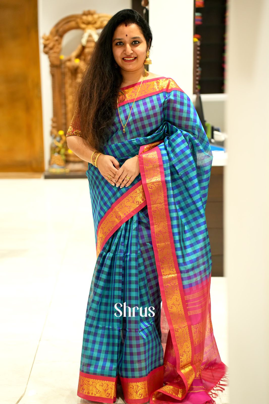 Blue & Pink - Silk Cotton Saree