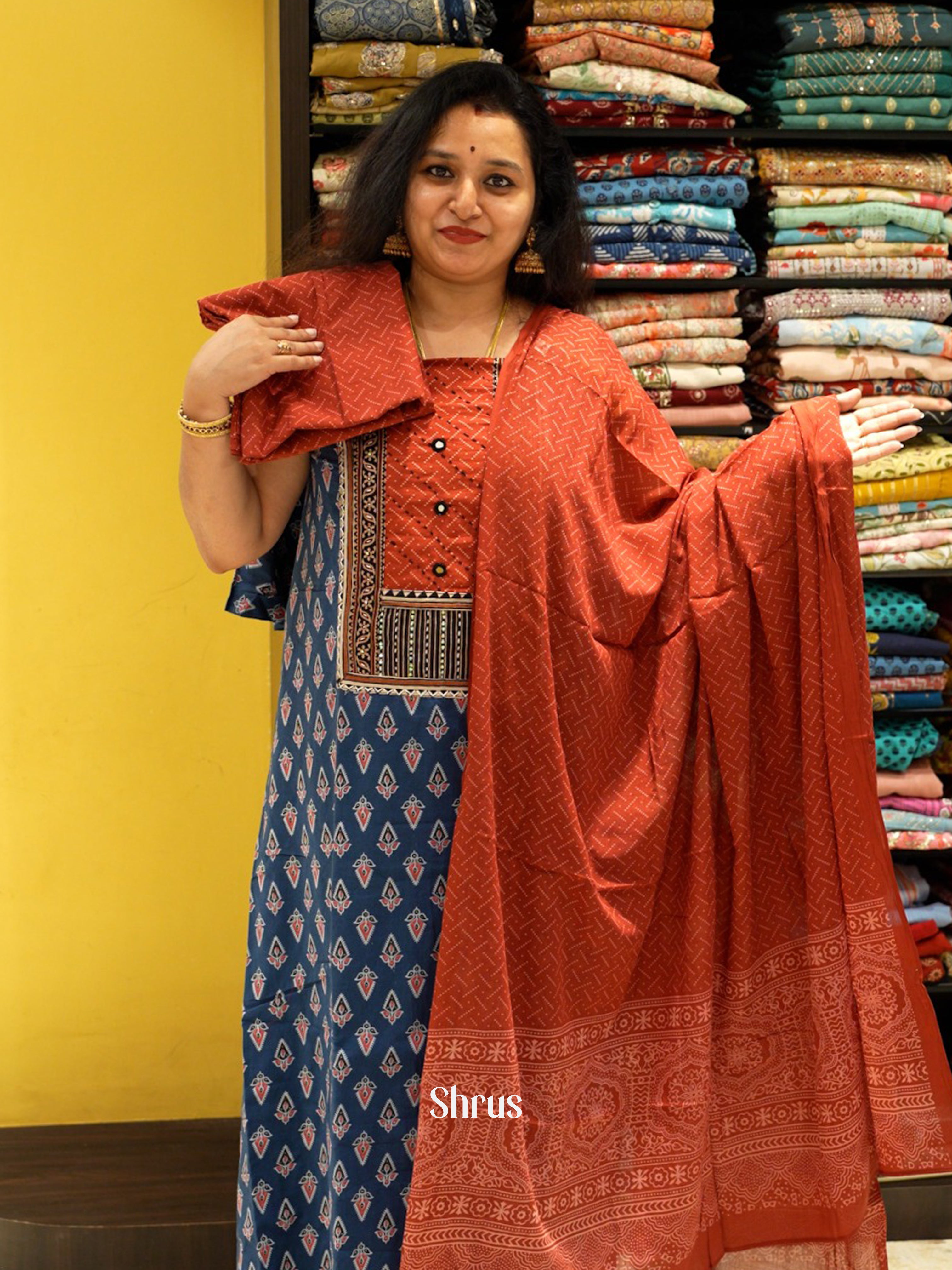 Blue & Red - Ajrakh Salwar - Shop on ShrusEternity.com