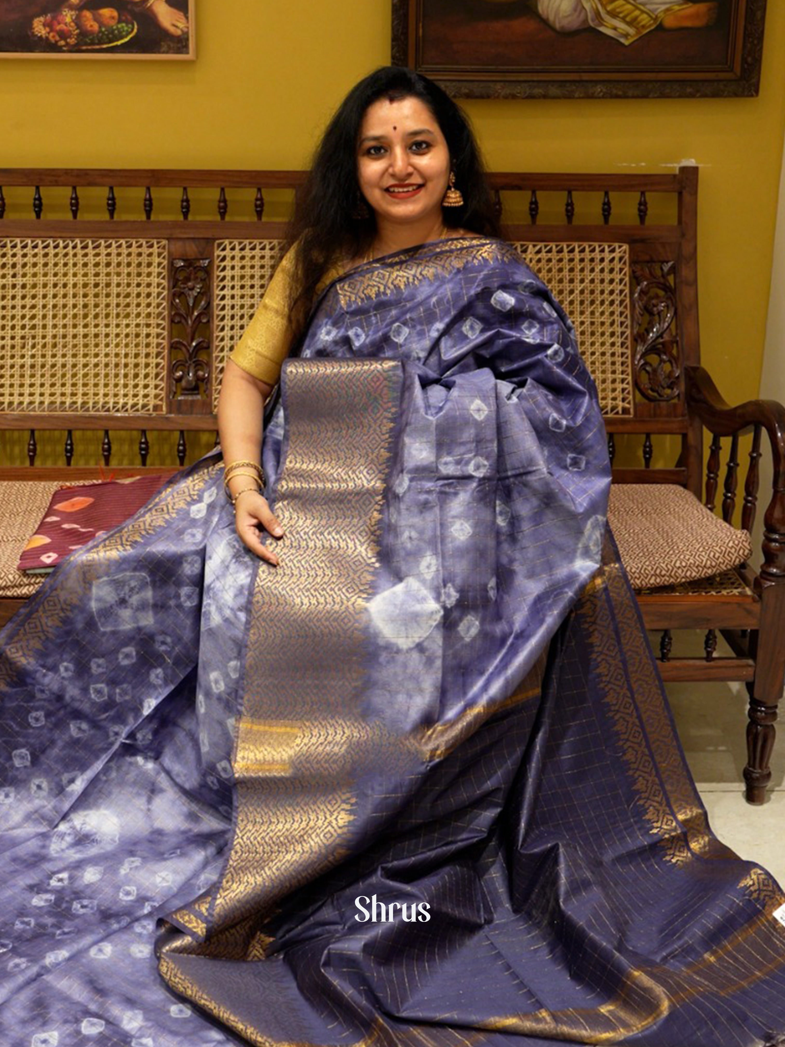 Blue (single tone) - Shibori Saree - Shop on ShrusEternity.com