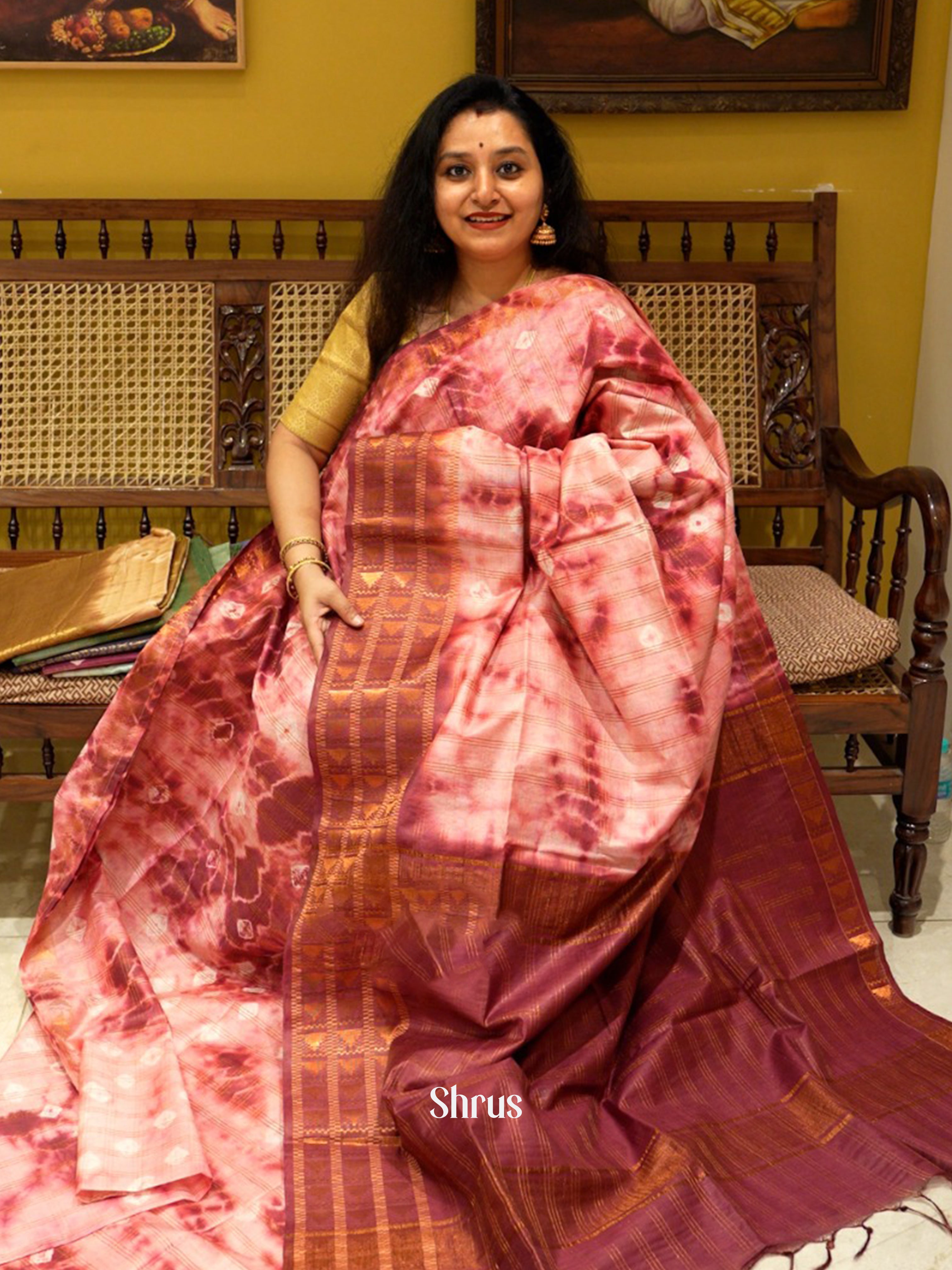 Maroon & Cream - Shibori Saree - Shop on ShrusEternity.com