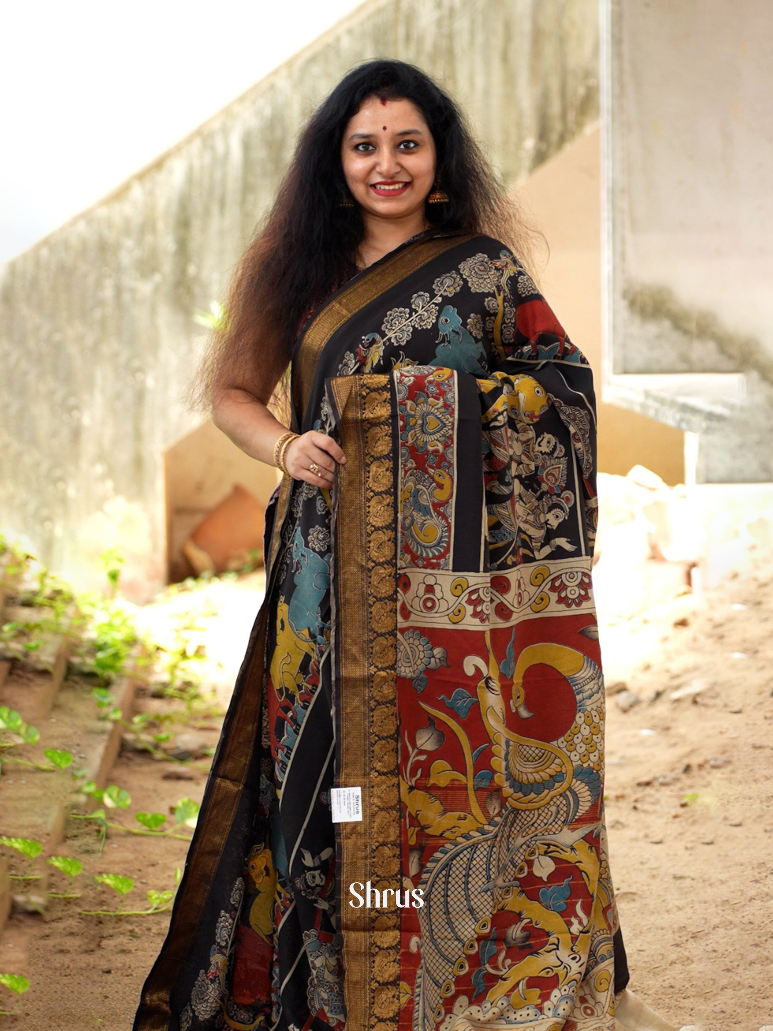 Black & Beige  - Chennur-kalamkari - Shop on ShrusEternity.com