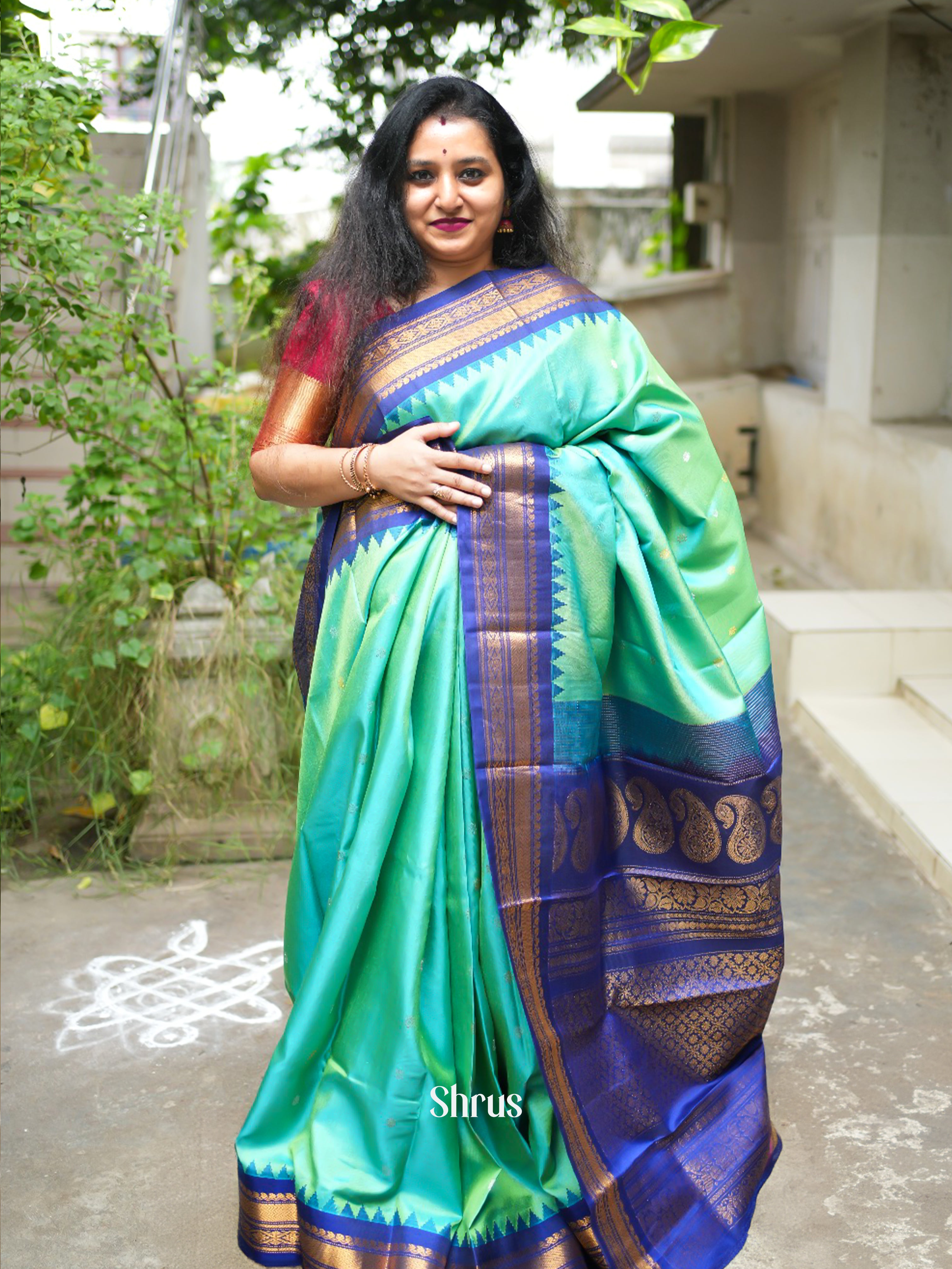 Green & Blue - Gadwal Silk Saree