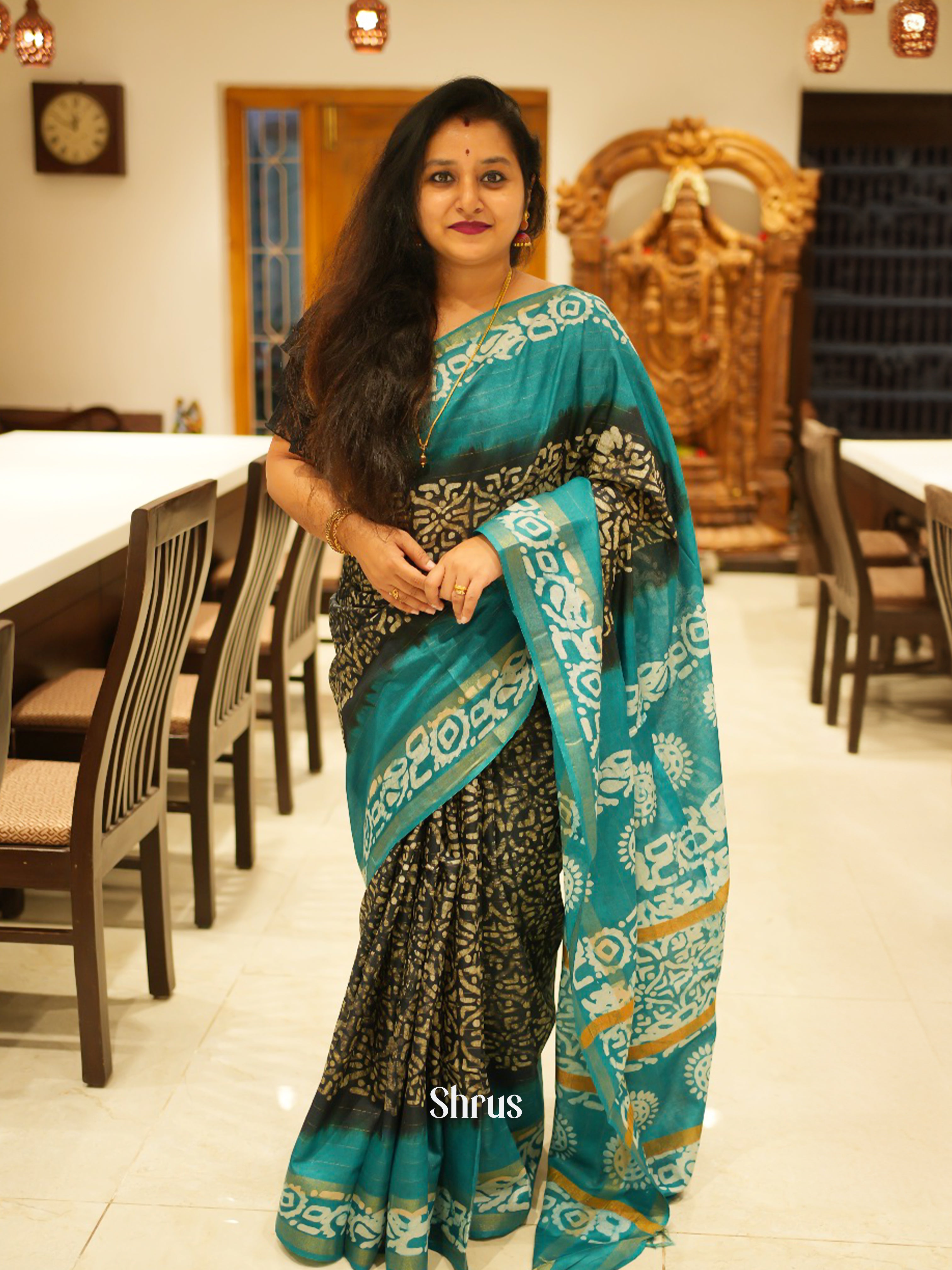 Navy Blue & blue- Bhatik Saree