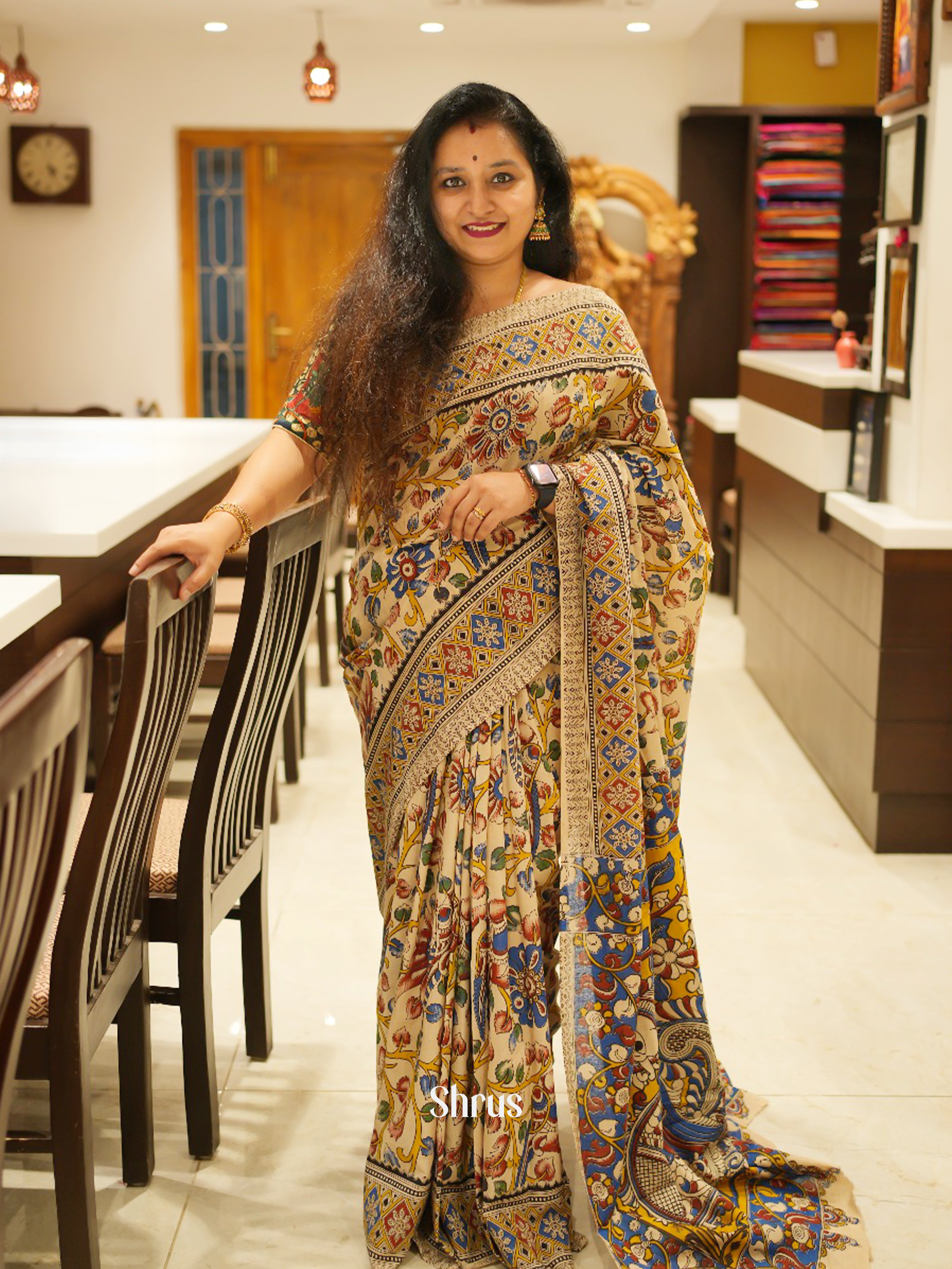 Beige & Blue - kalamkari-cotton