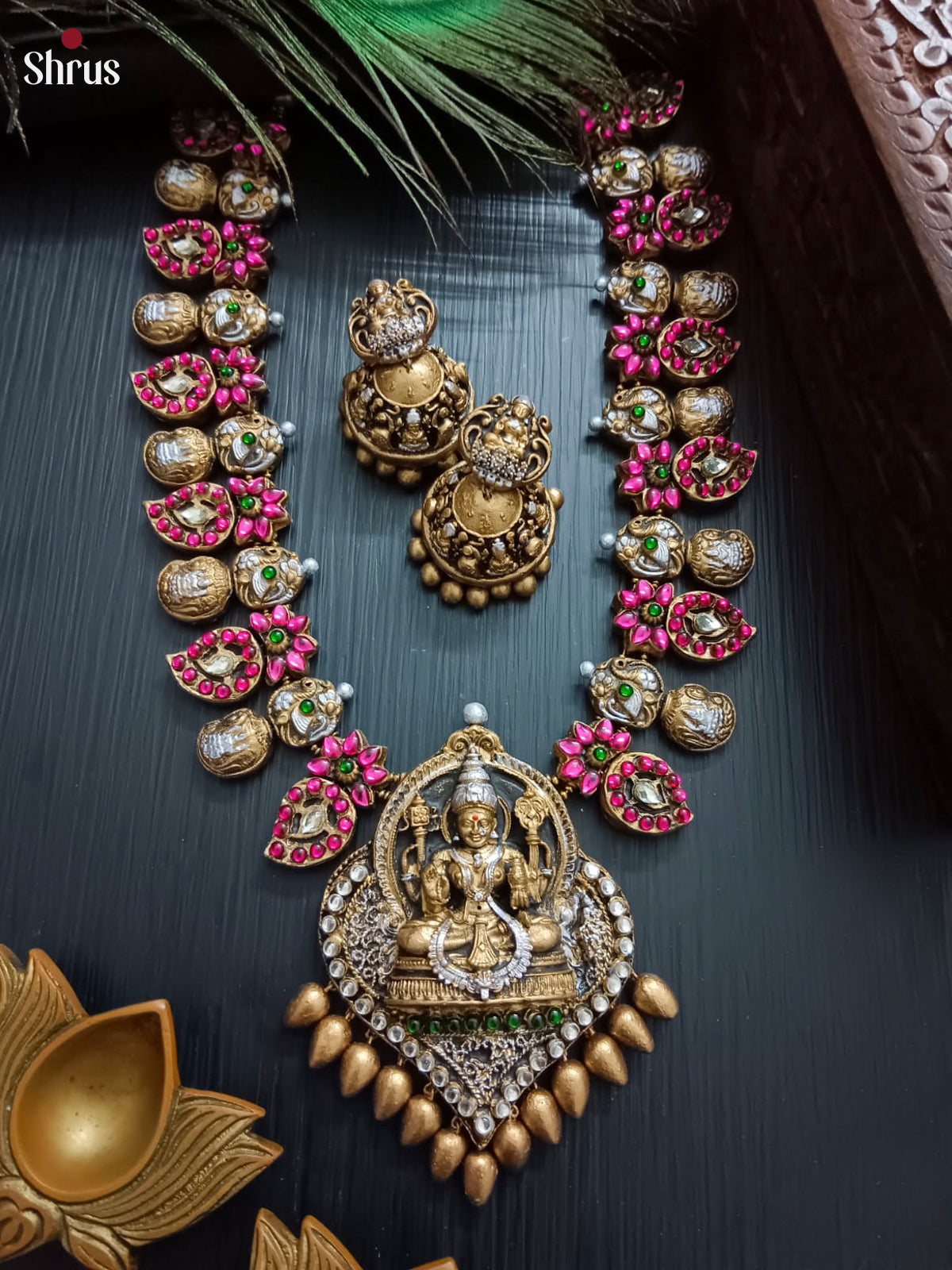 Manga Floral terracotta with jhumka  - Neck Piece & Earrings