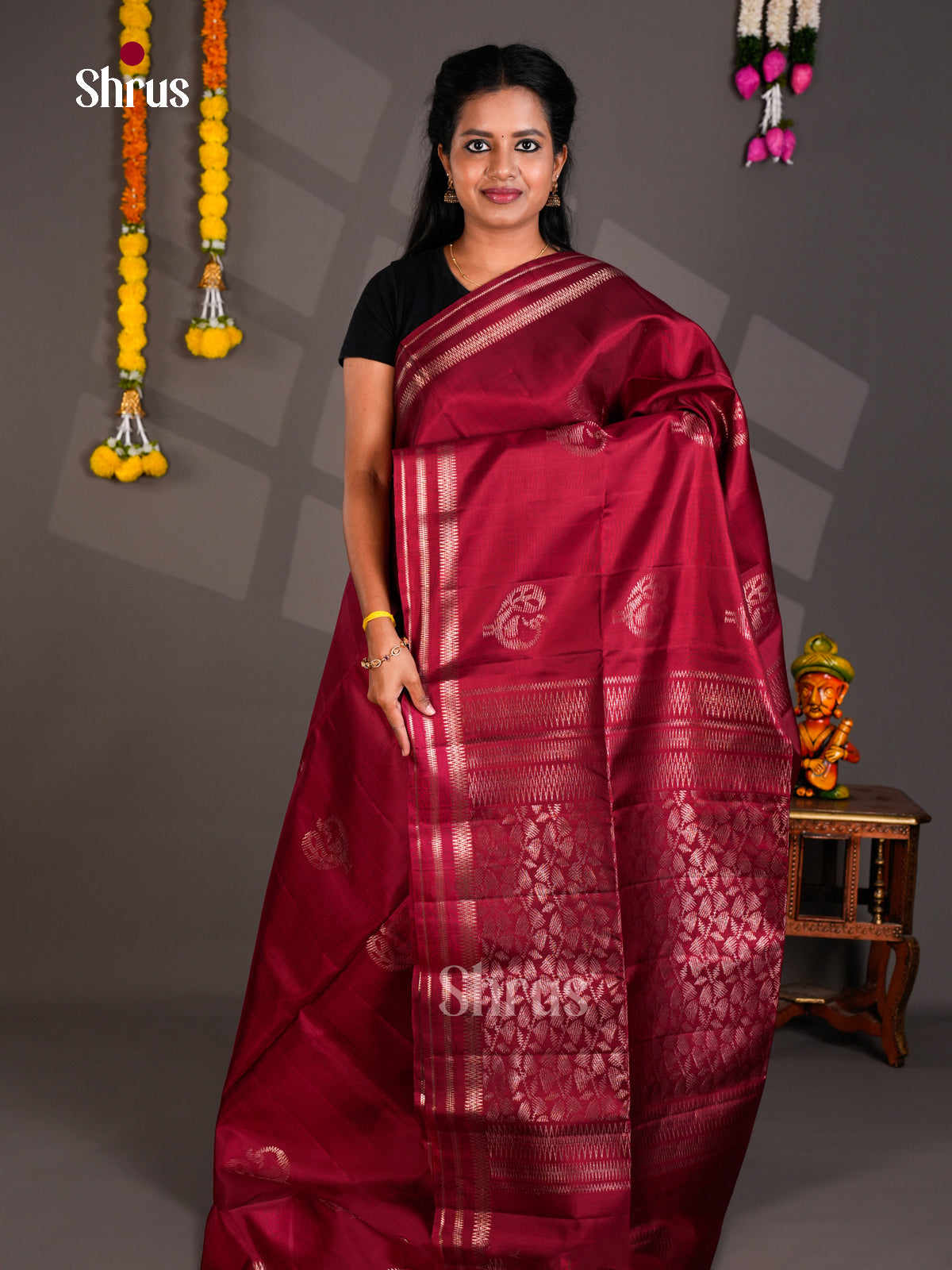 Buy Opulent Wine Red Wedding Soft Silk Saree With Zari Annapakshi Motifs & Brocade Pallu