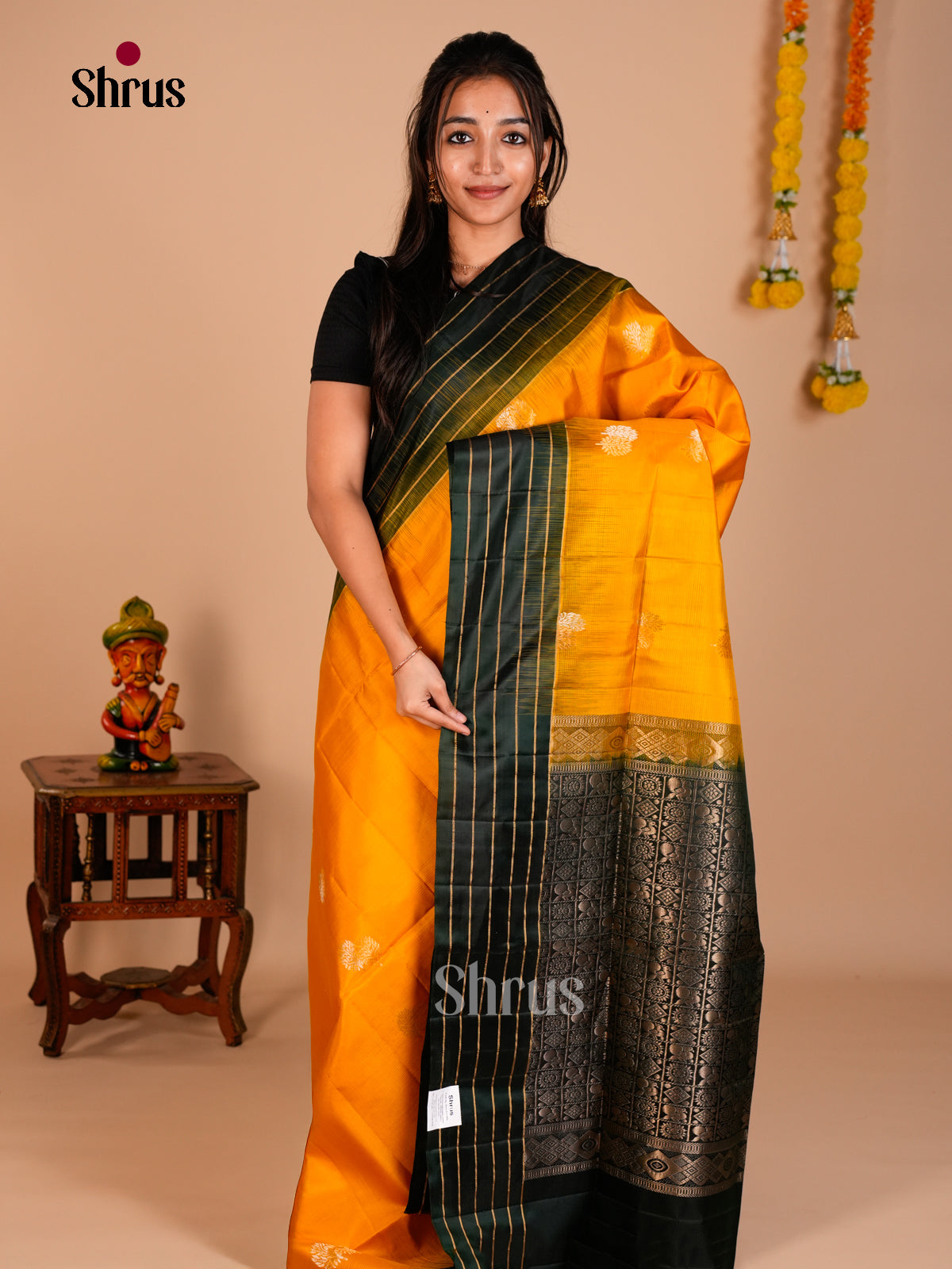 Buy Luminous Yellow Soft Silk Saree with Gold & Silver Zari Woven Motifs & Dark Green Pallu