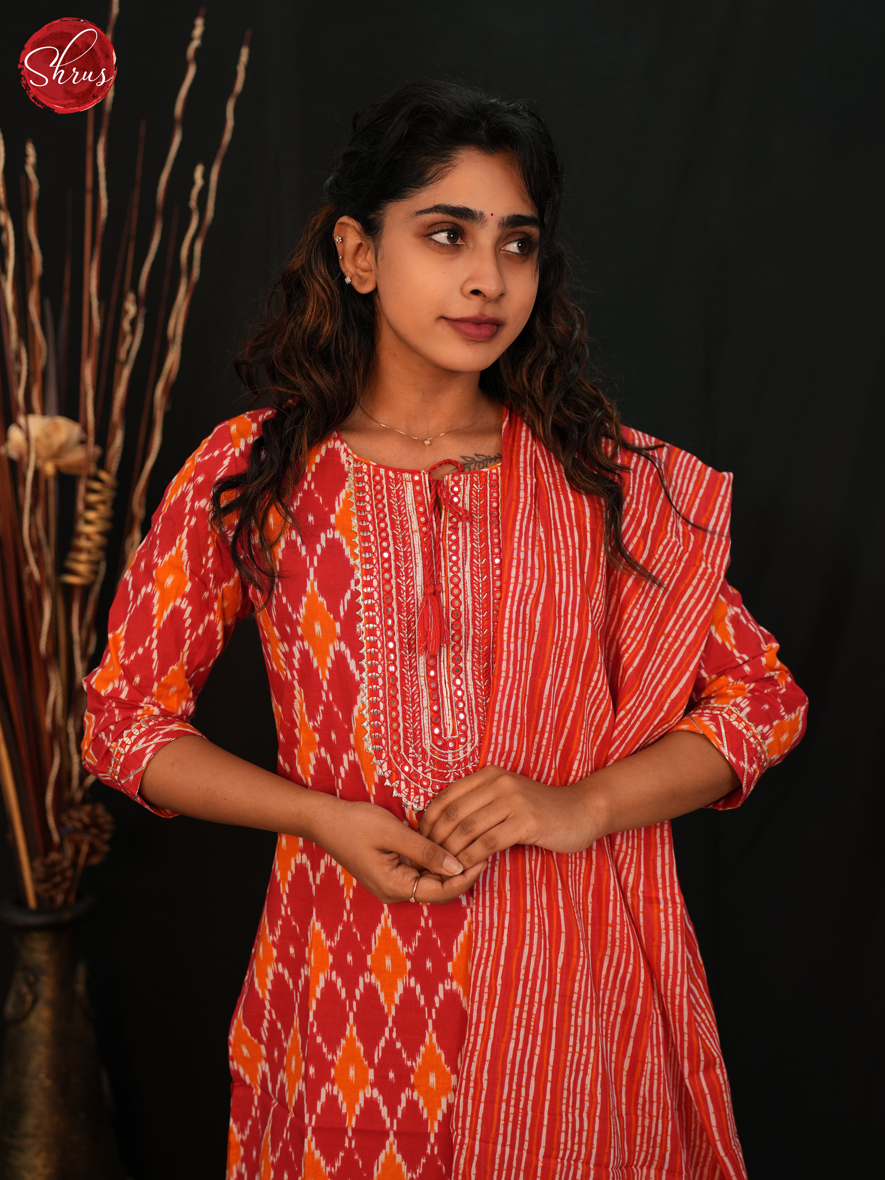 Red & Yellow -Readymade Salwar Suit with floral print - Shop on ShrusEternity.com