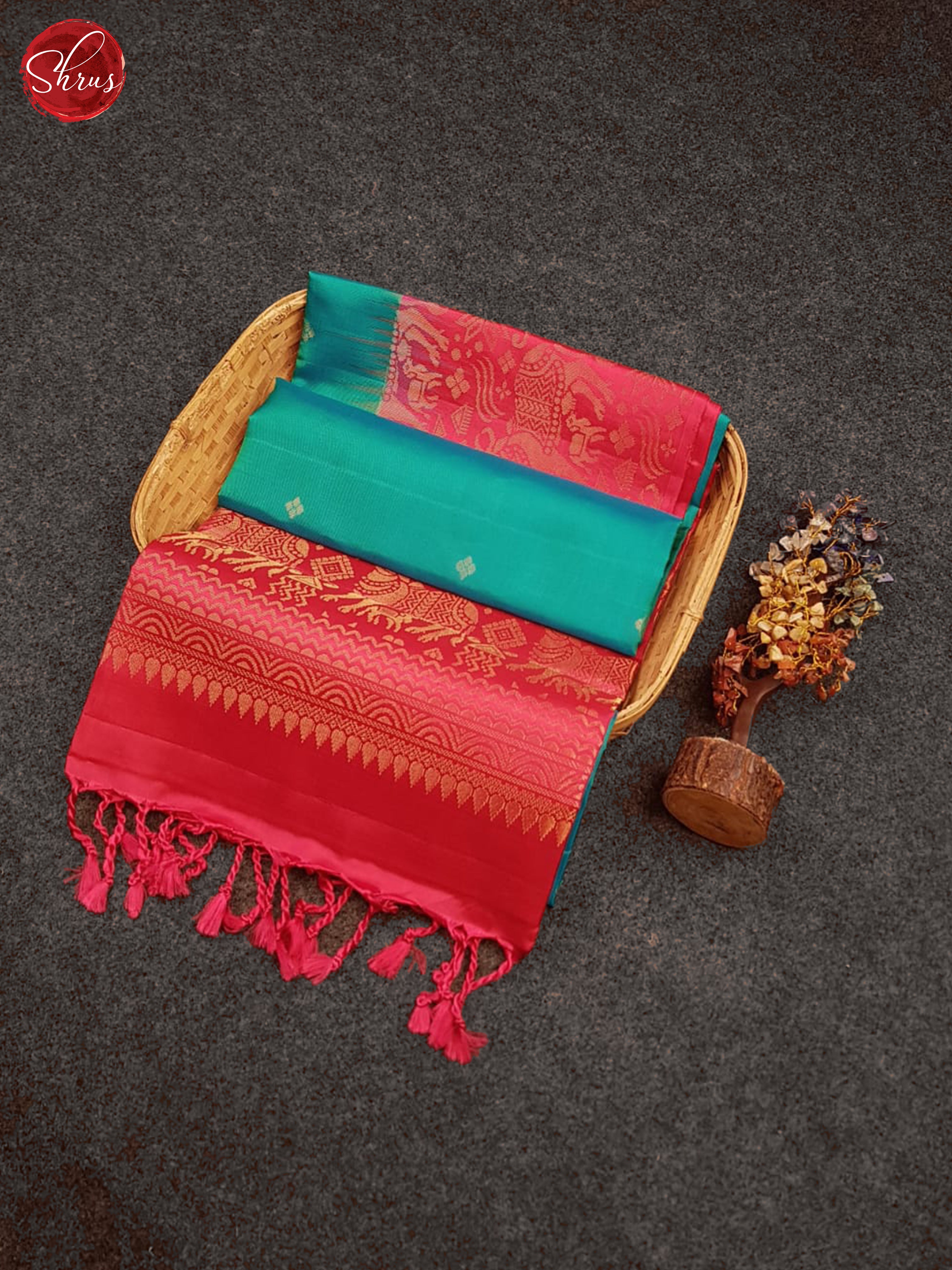 Blue & Pink -Soft Silk with zari buttas on the body & zari Border - Shop on ShrusEternity.com