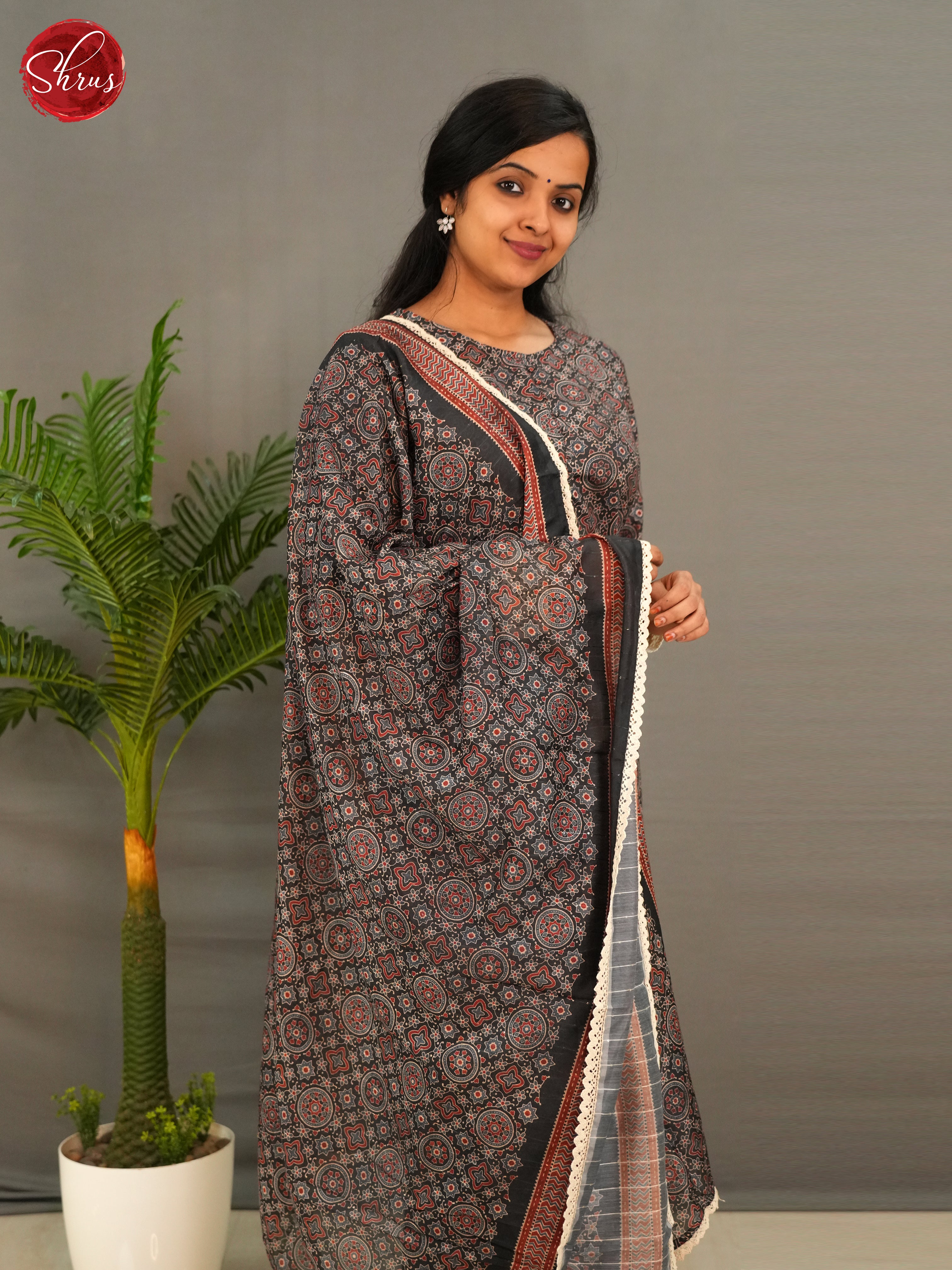 Black - Ajrakh printed 3pc Salwar - Shop on ShrusEternity.com