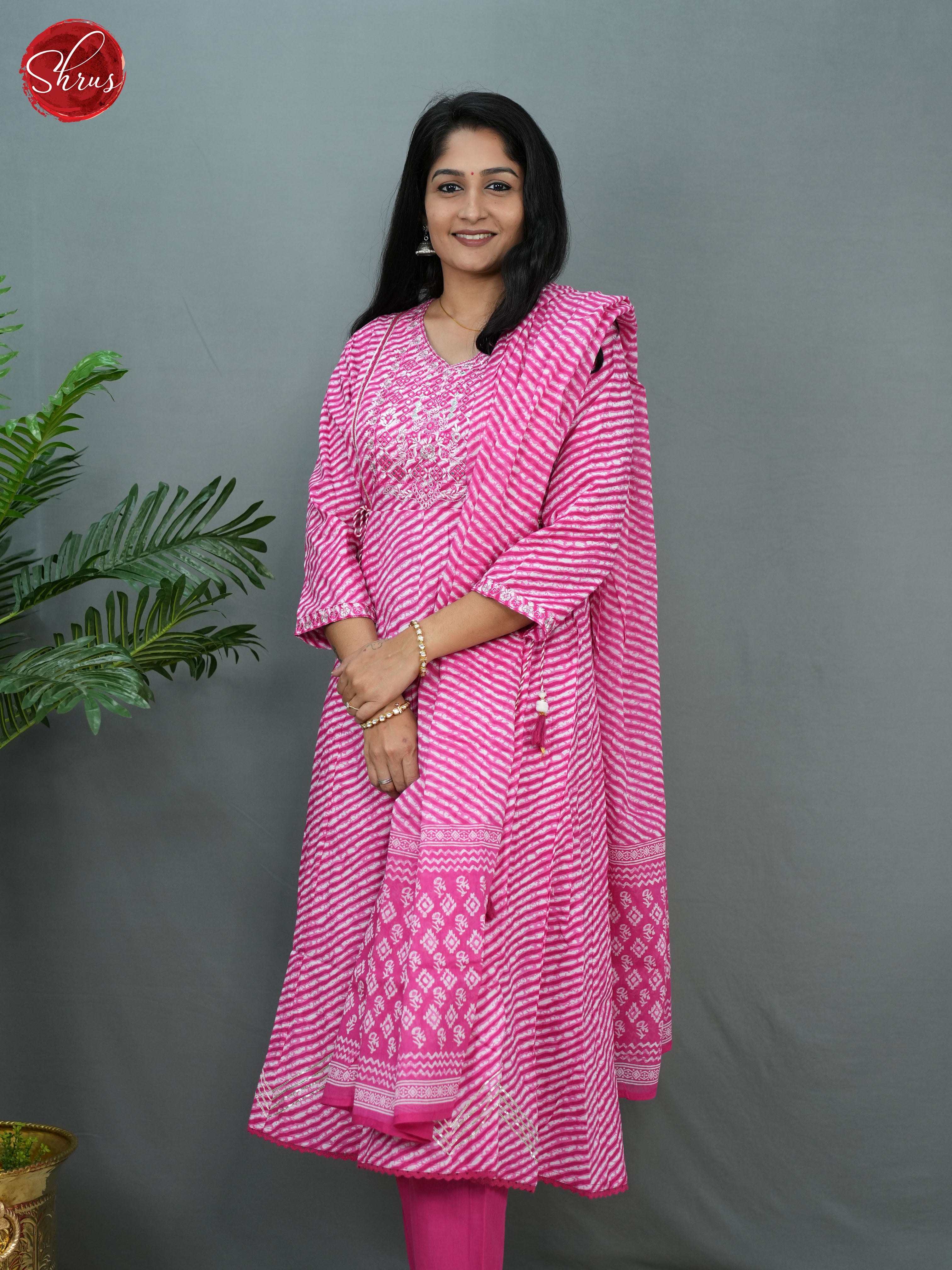 Pink - stripes printed 3pc Readymade salwar - Shop on ShrusEternity.com