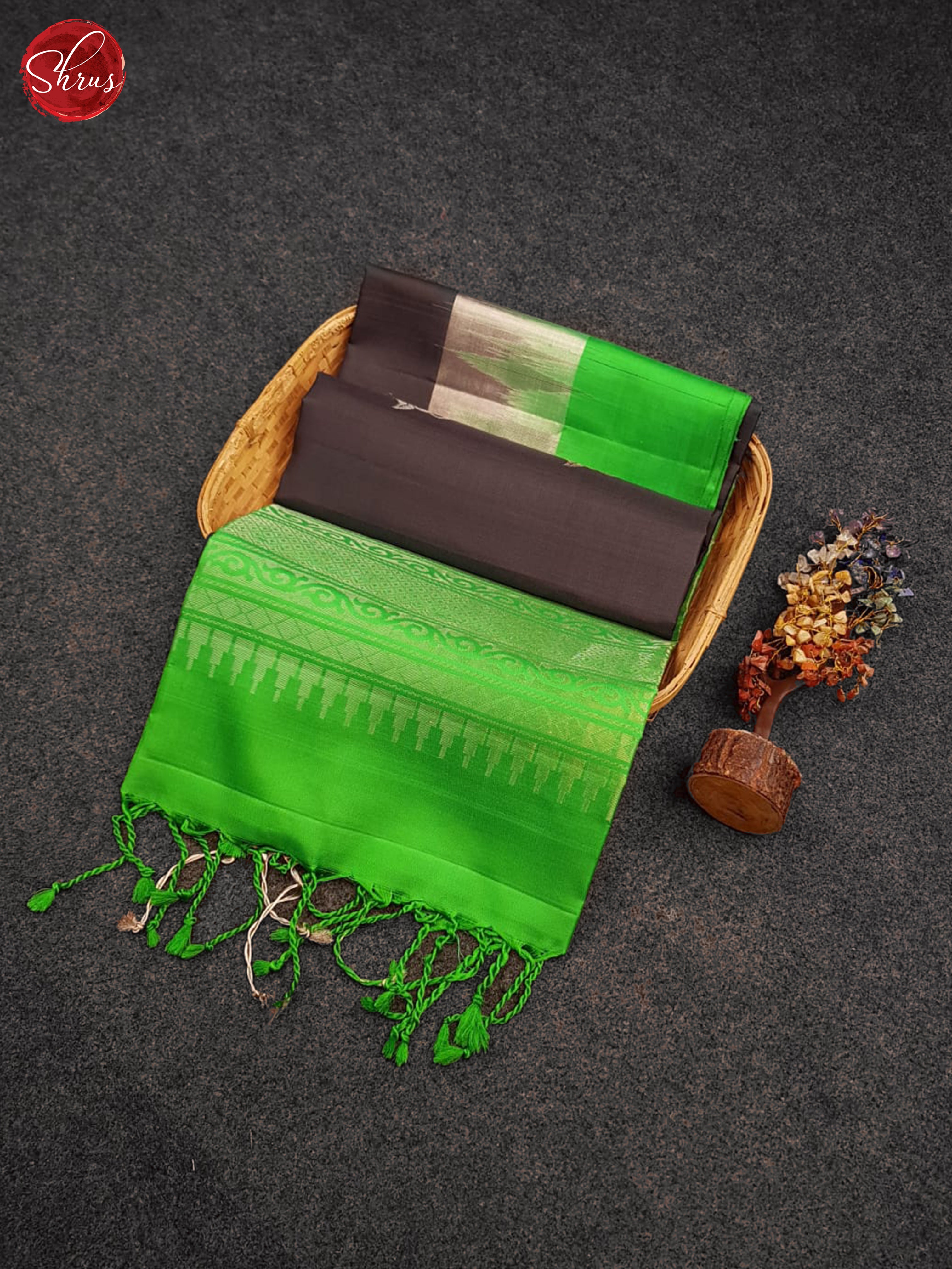 Black & Green  - Soft Silk Saree - Shop on ShrusEternity.com