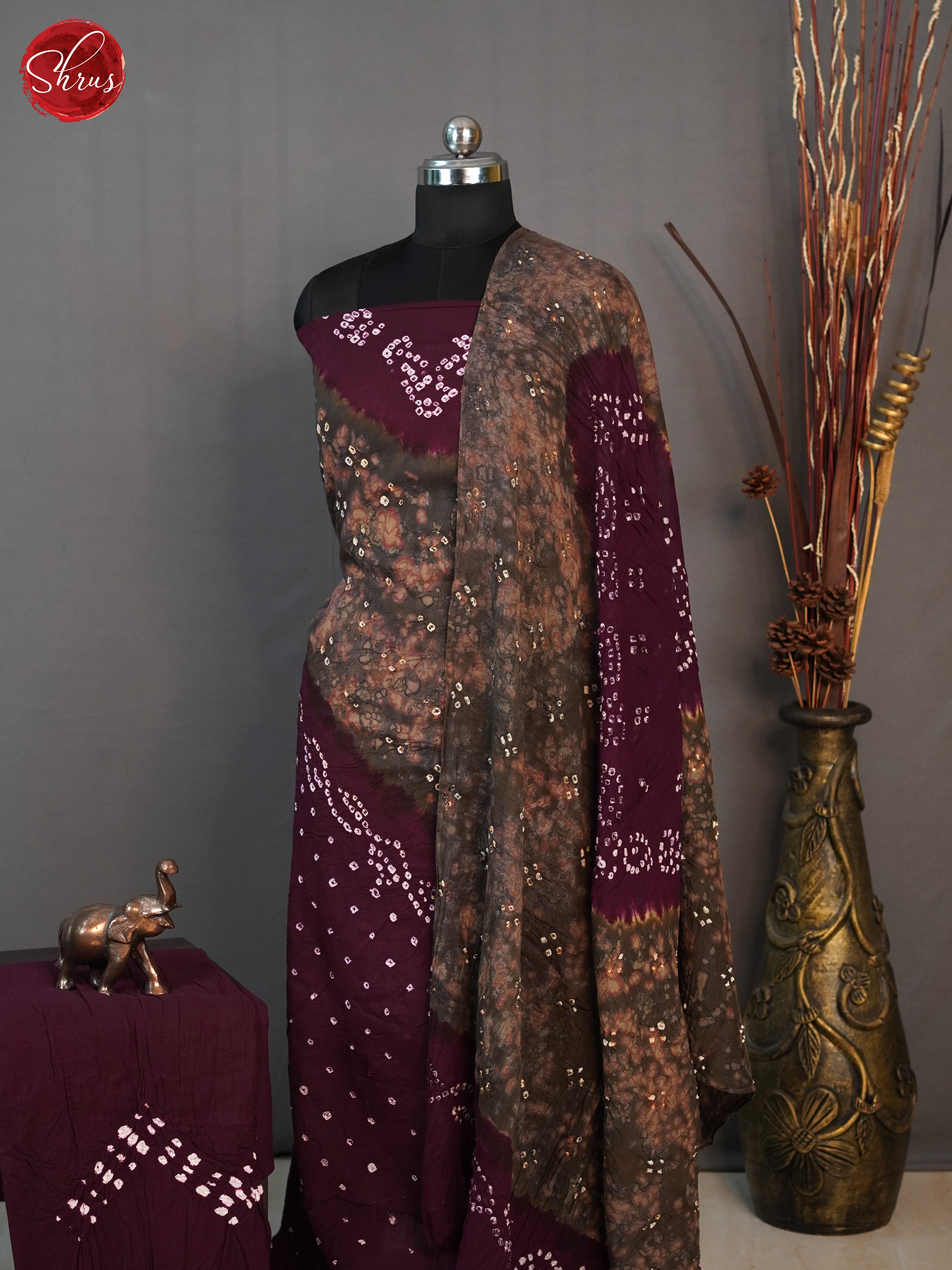 WIne  & Grey - Bandhini salwar - Shop on ShrusEternity.com