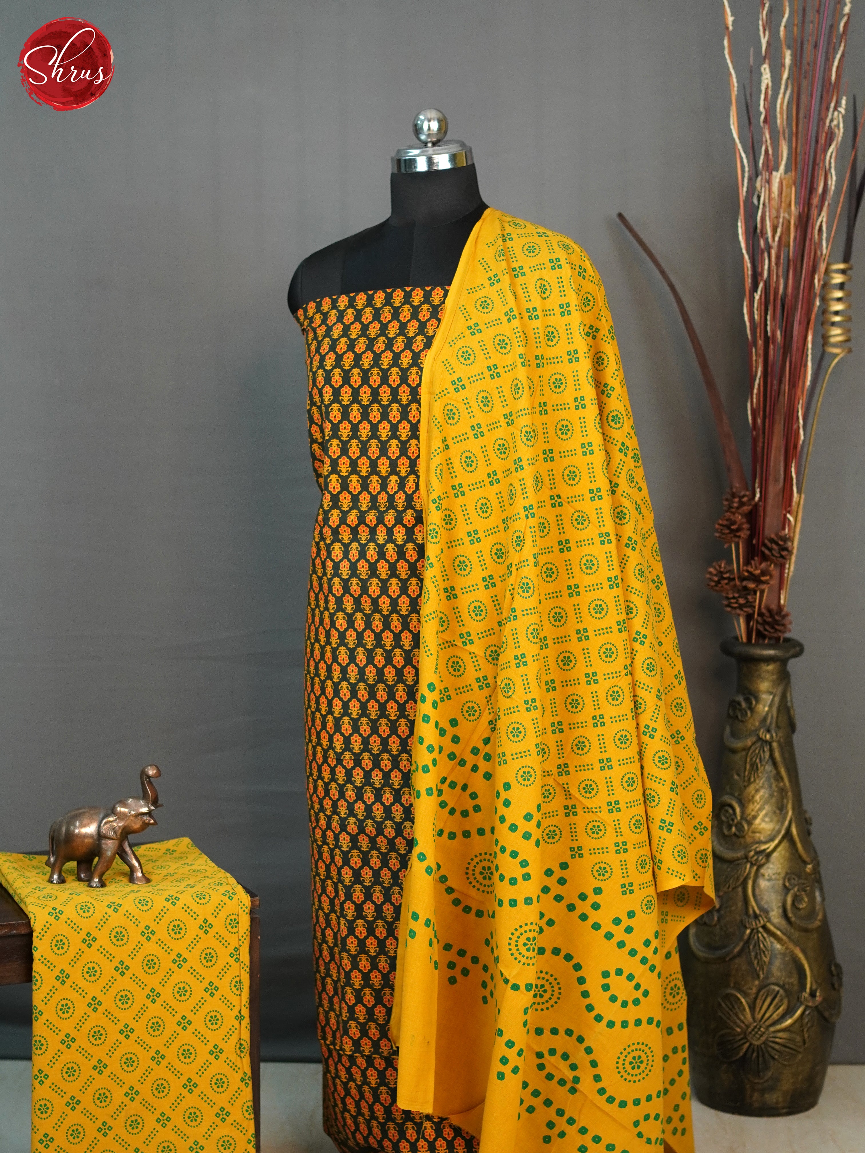 Green & Mustard- Ajrakh Salwar - Shop on ShrusEternity.com