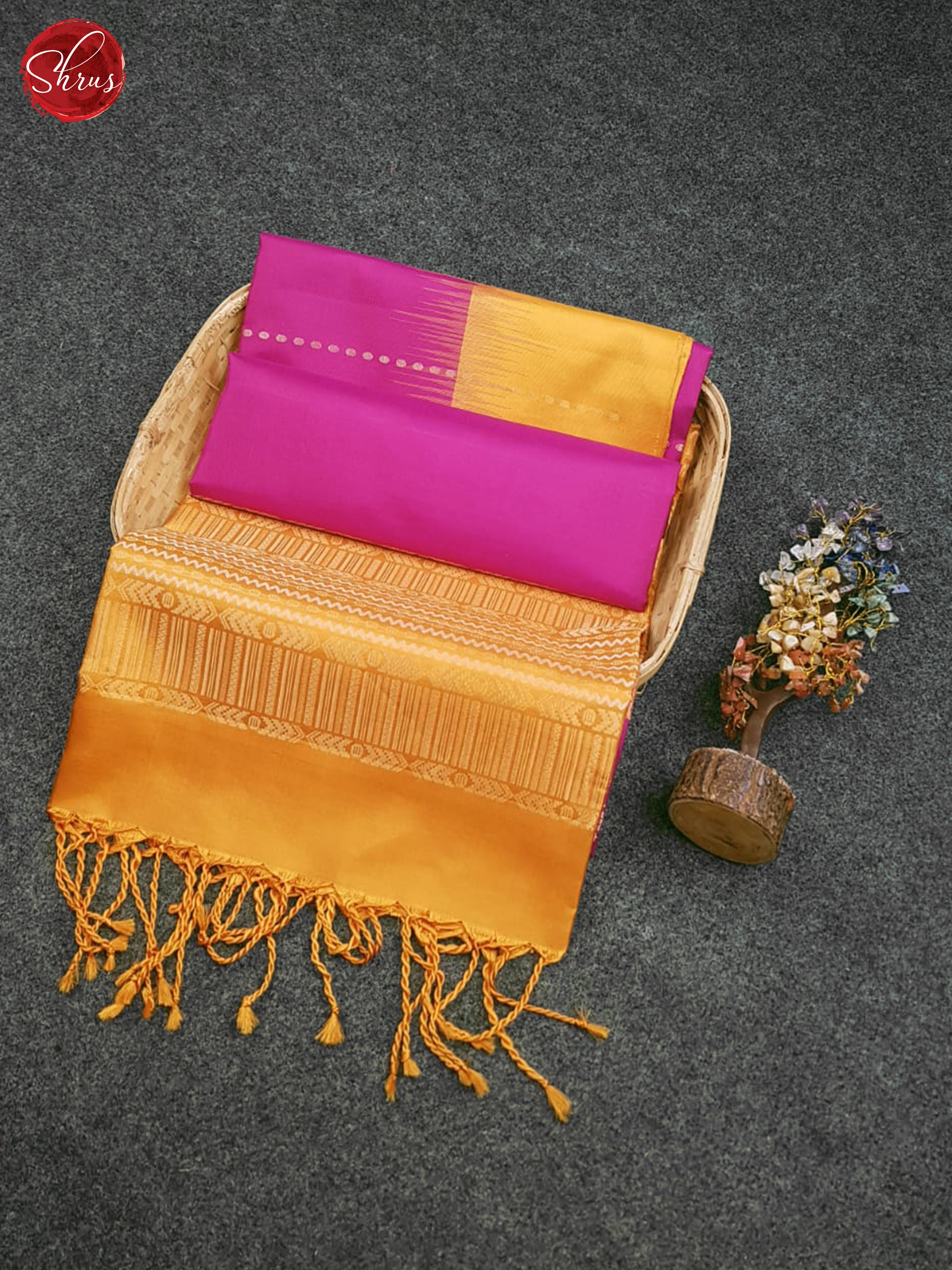 Majenta Pink & Mustard- Soft Silk Saree - Shop on ShrusEternity.com