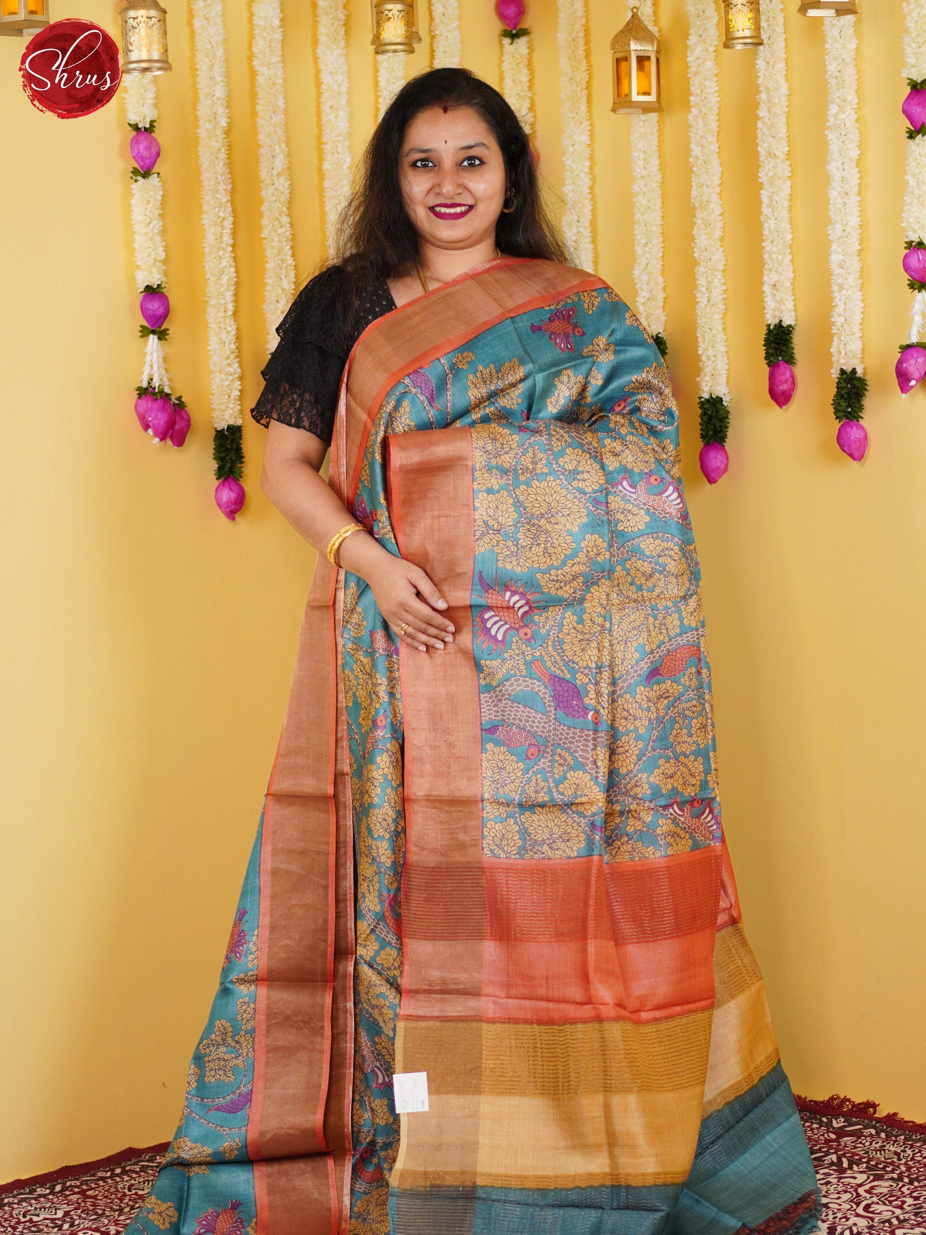 Blue & Orange - Tussar Saree - Shop on ShrusEternity.com