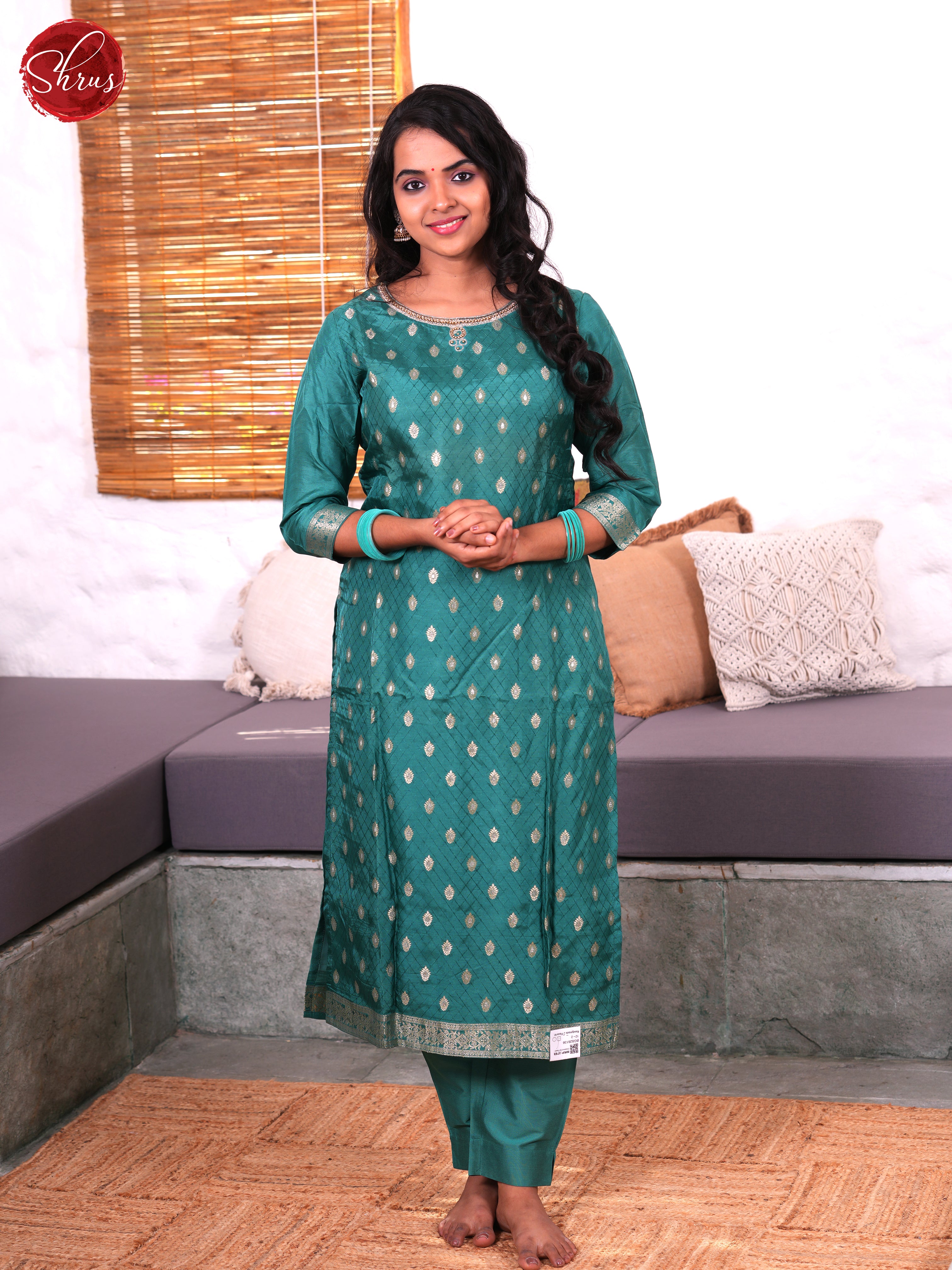 Green - Chanderi Top & Bottom with Zari Sleeve Readymade Salwar - Shop on ShrusEternity.com