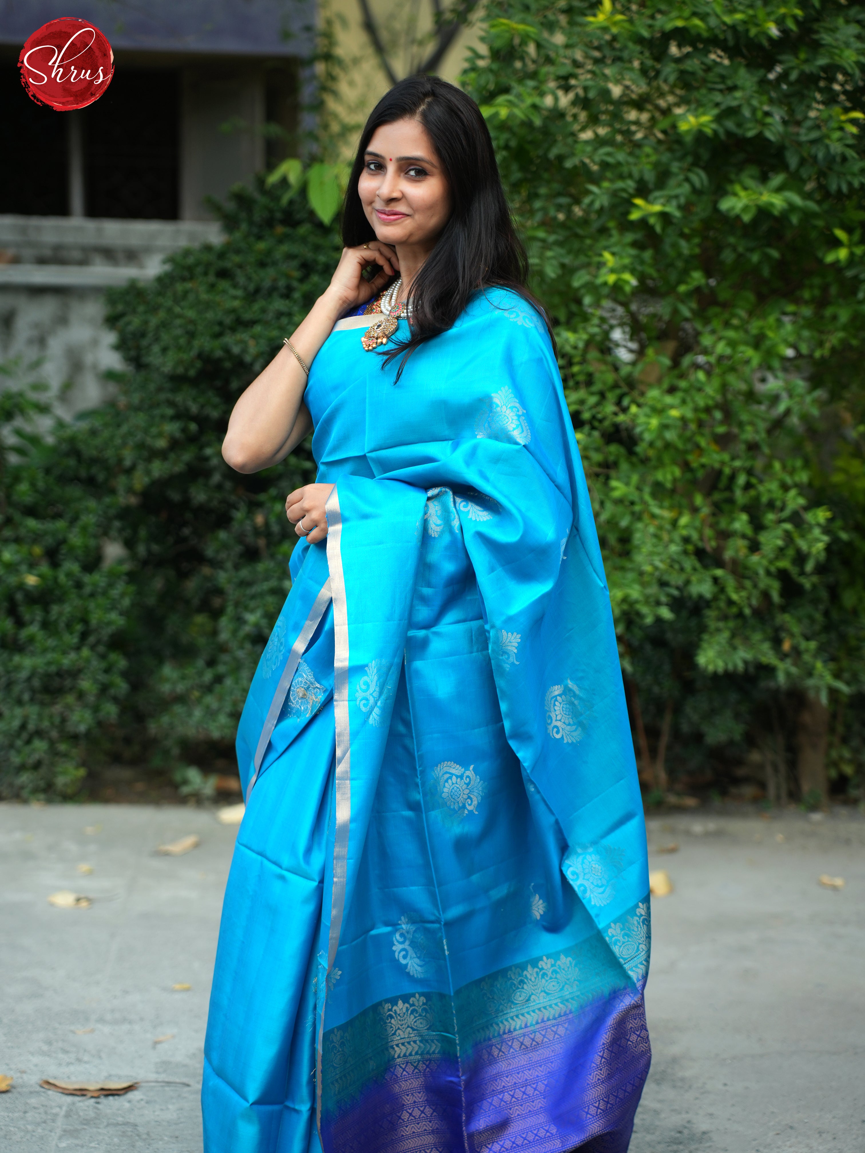 Teal & Blue - Soft Silk Halfpure Saree - Shop on ShrusEternity.com