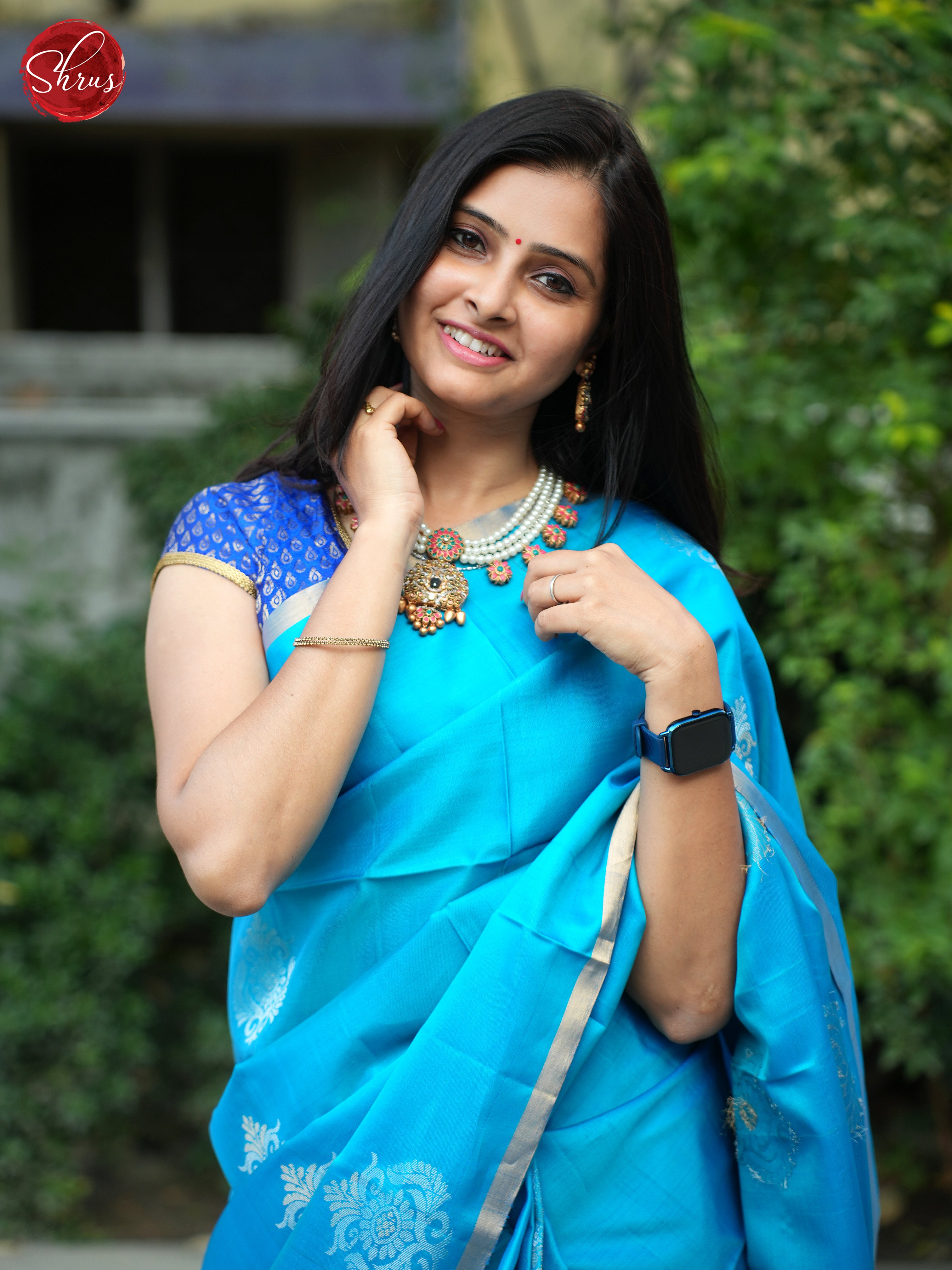 Teal & Blue - Soft Silk Halfpure Saree - Shop on ShrusEternity.com