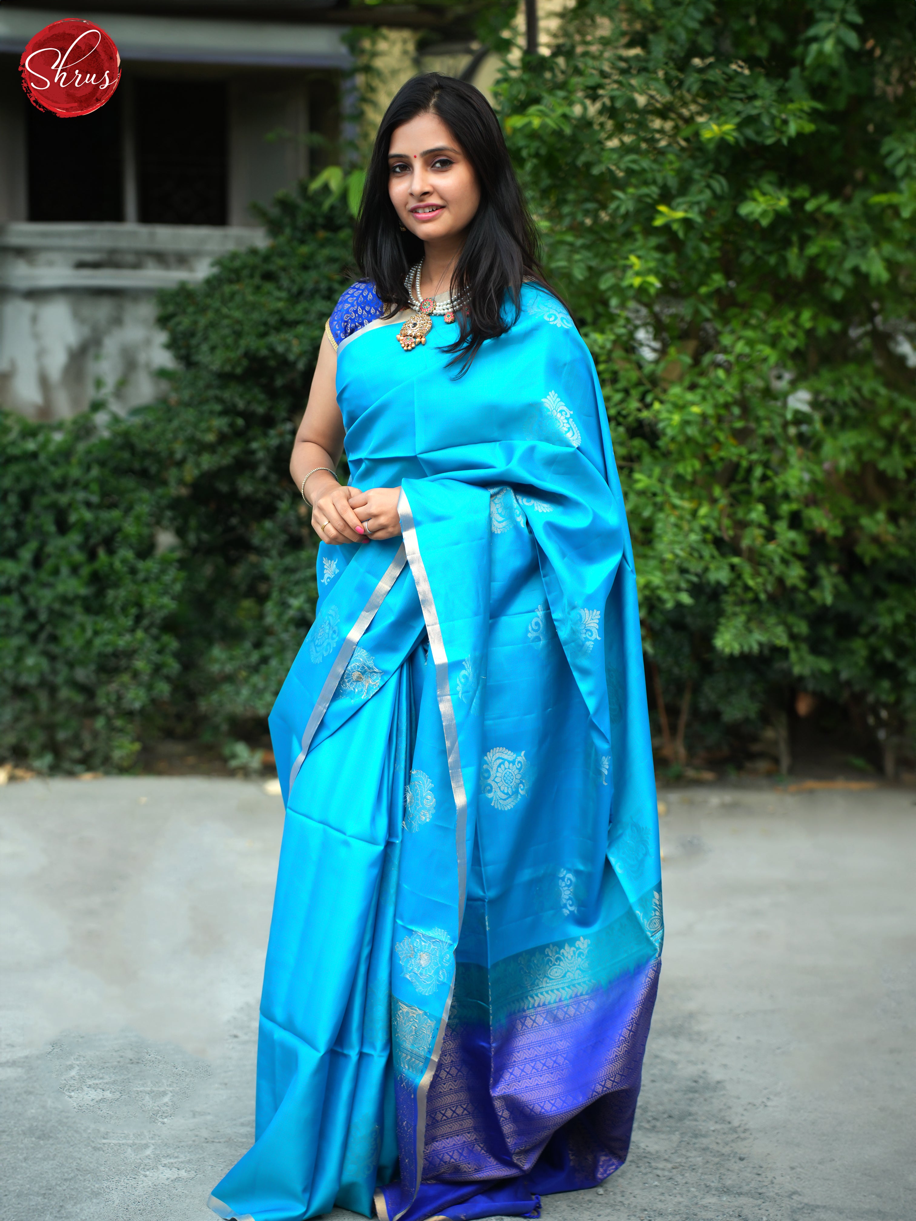 Teal & Blue - Soft Silk Halfpure Saree - Shop on ShrusEternity.com