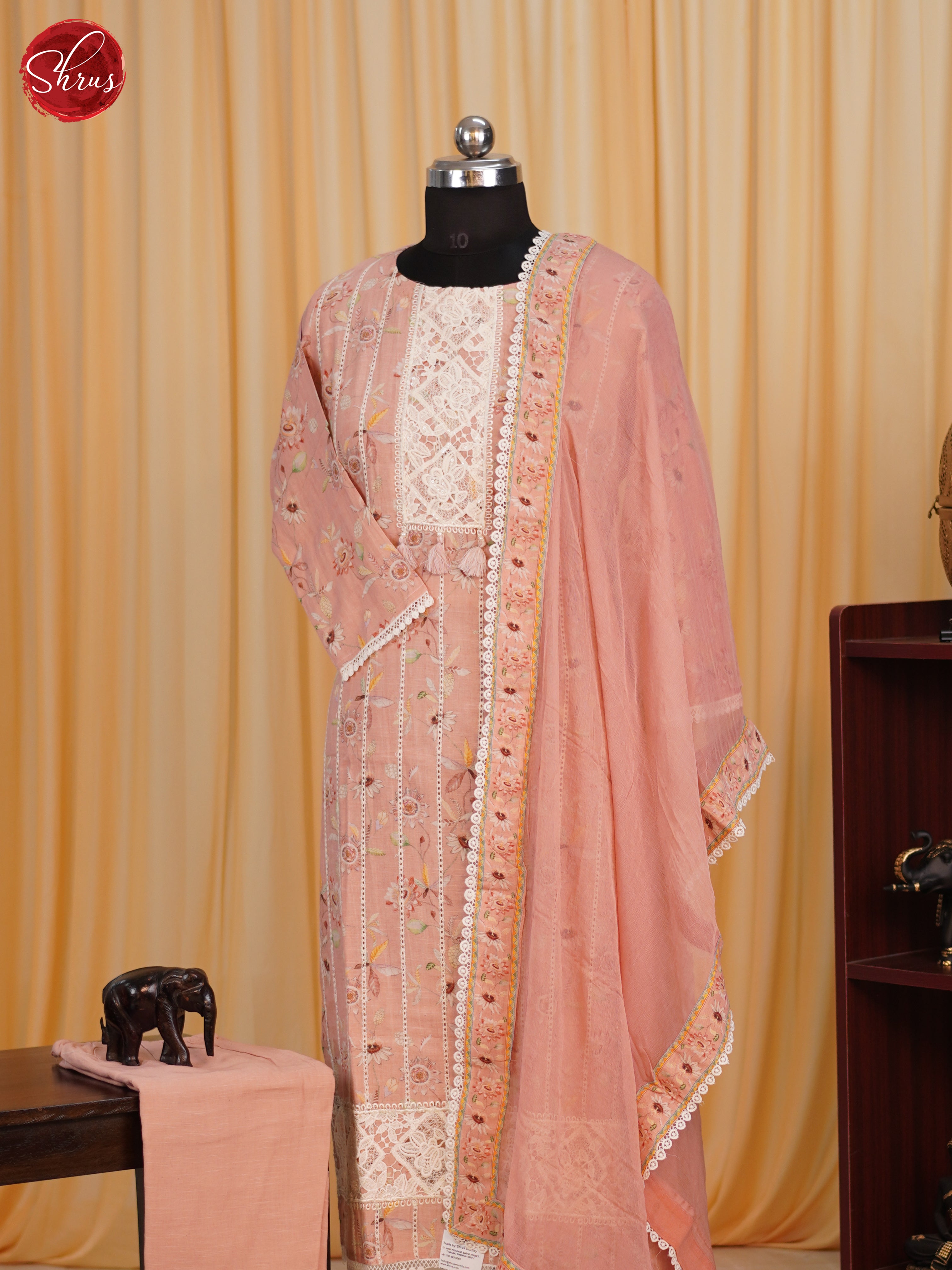 Pink - Art Tussar EmbroideredNeck Yoke 3 Piece Readymade Salwar - Shop on ShrusEternity.com