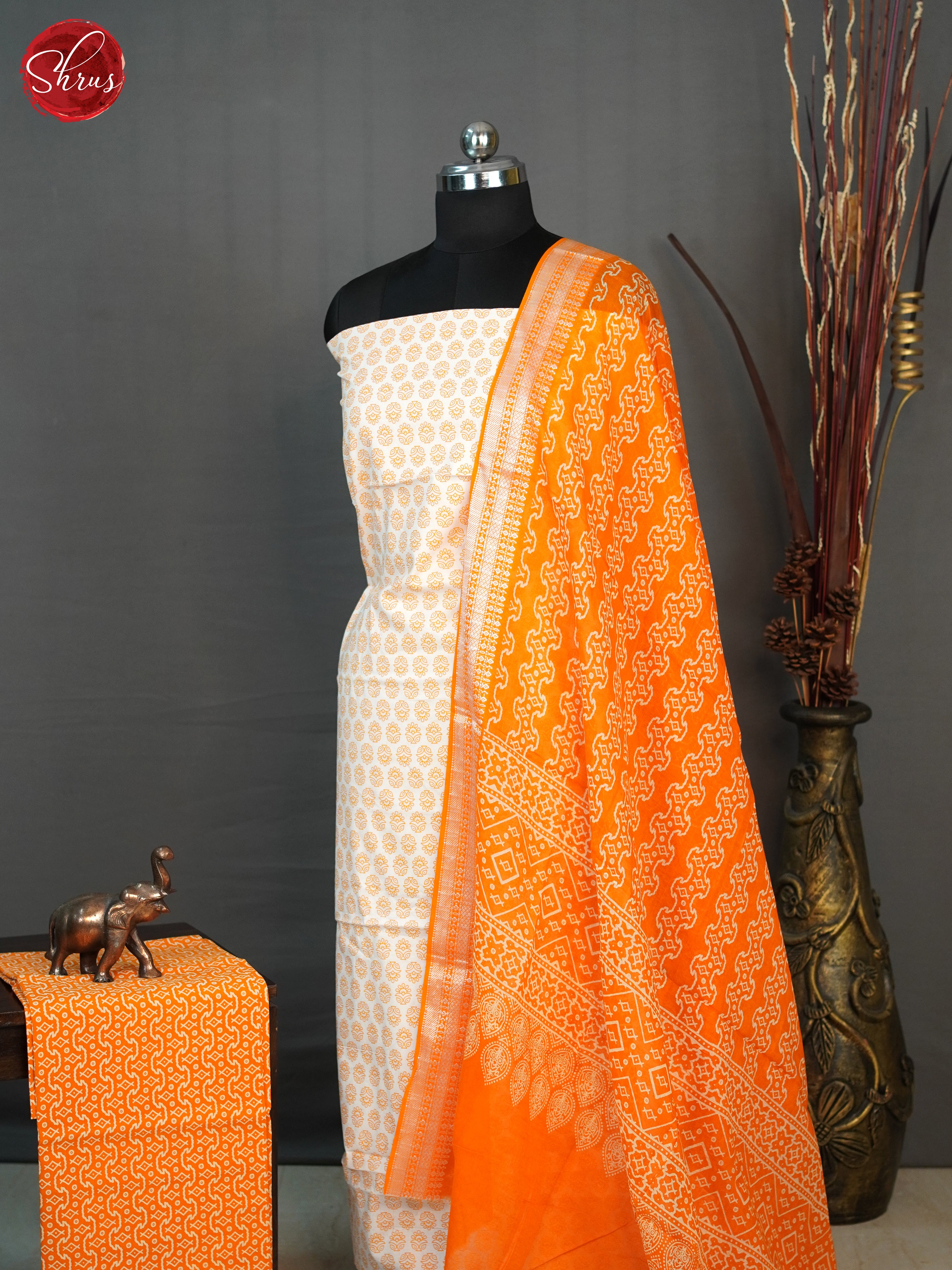 Cream & Orange-Cotton Unstitched  Salwar - Shop on ShrusEternity.com