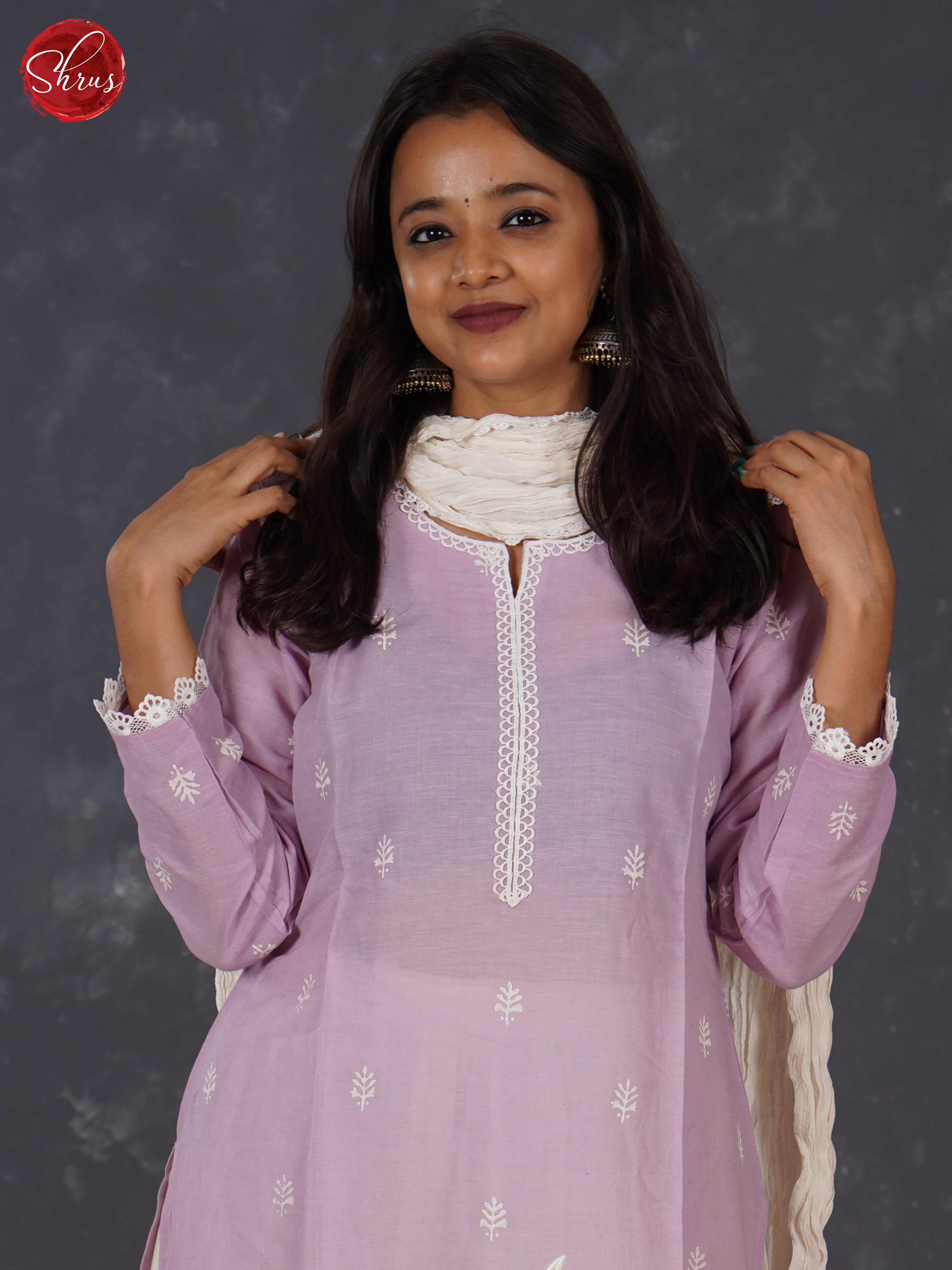 Lavender & White - Cotton 3-piece Readymade Salwar - Shop on ShrusEternity.com