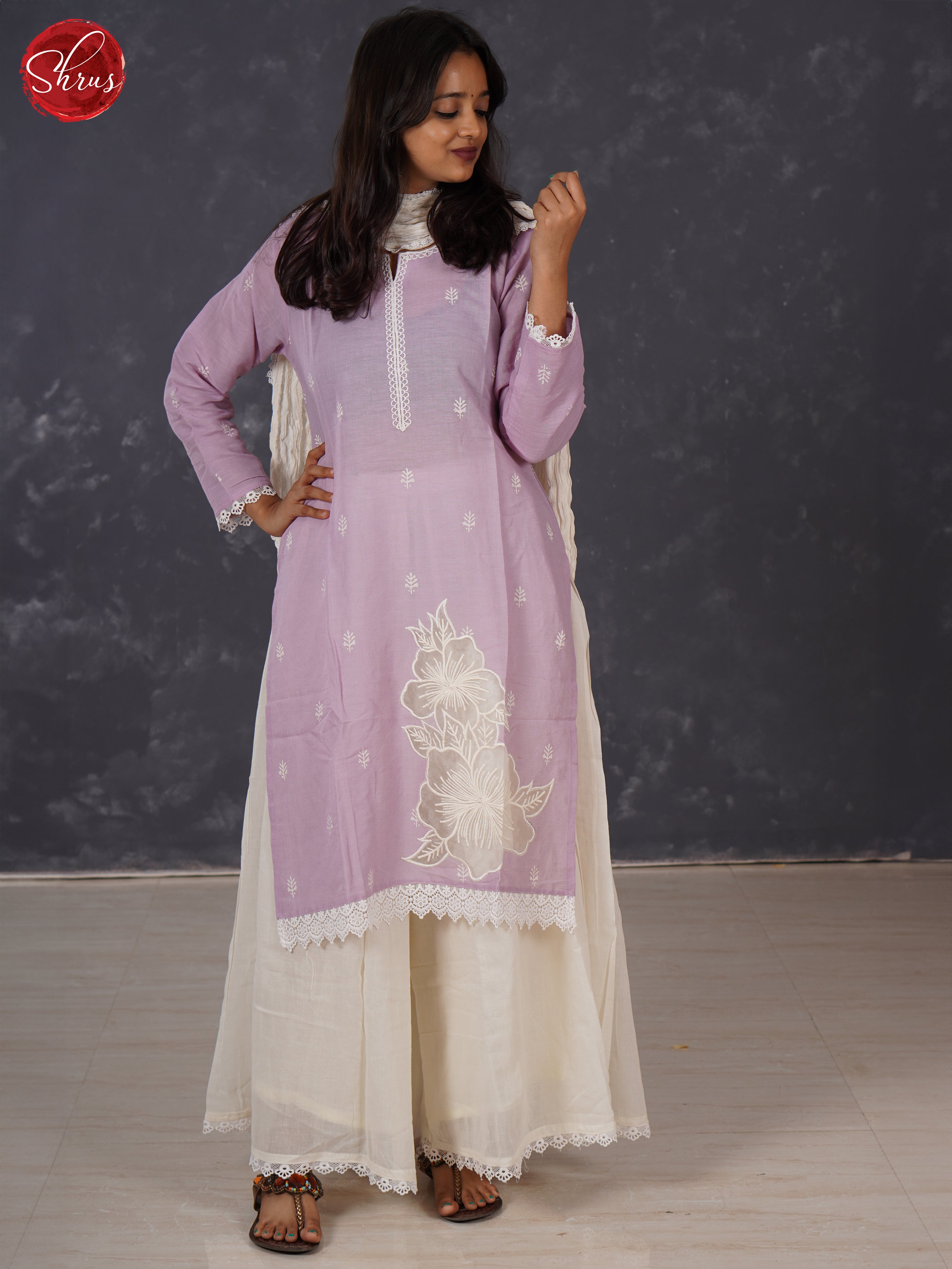 Lavender & White - Cotton 3-piece Readymade Salwar - Shop on ShrusEternity.com