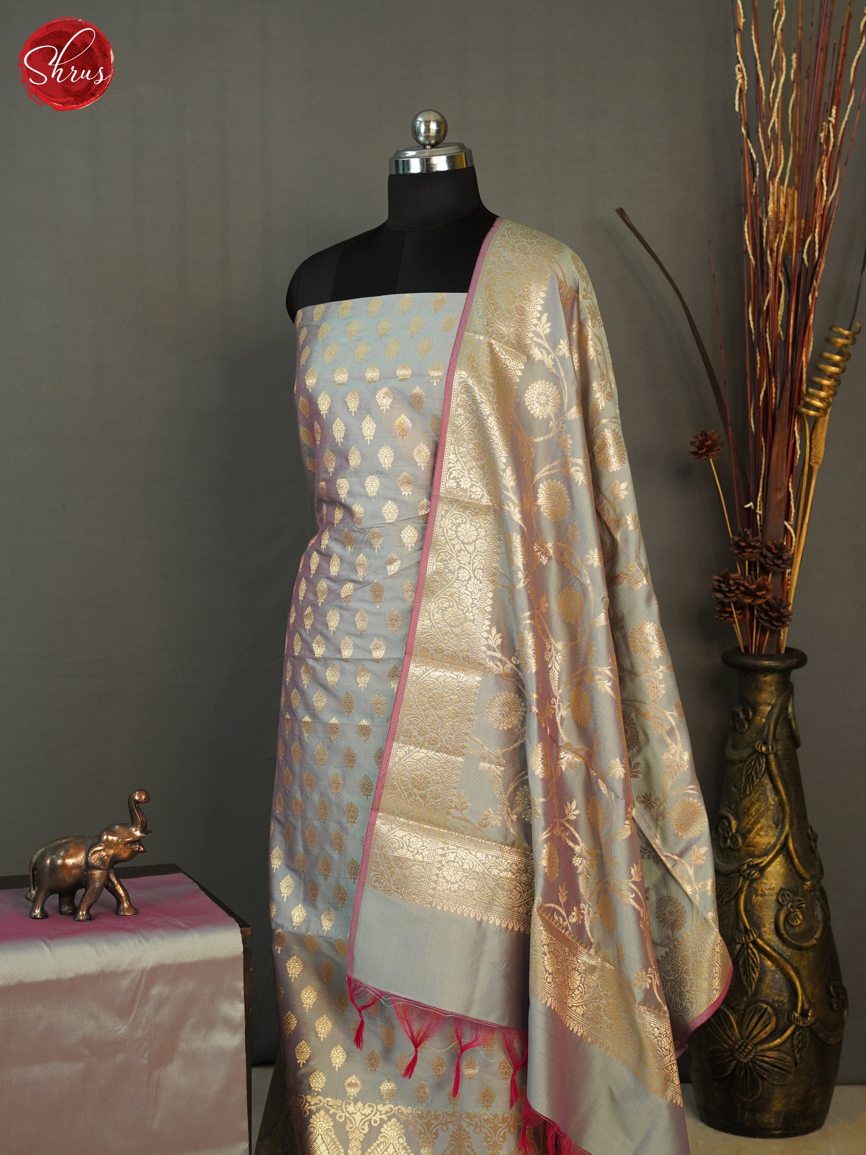 Double Shaded Grey  -Semi Banarasi Unstitched  salwar - Shop on ShrusEternity.com