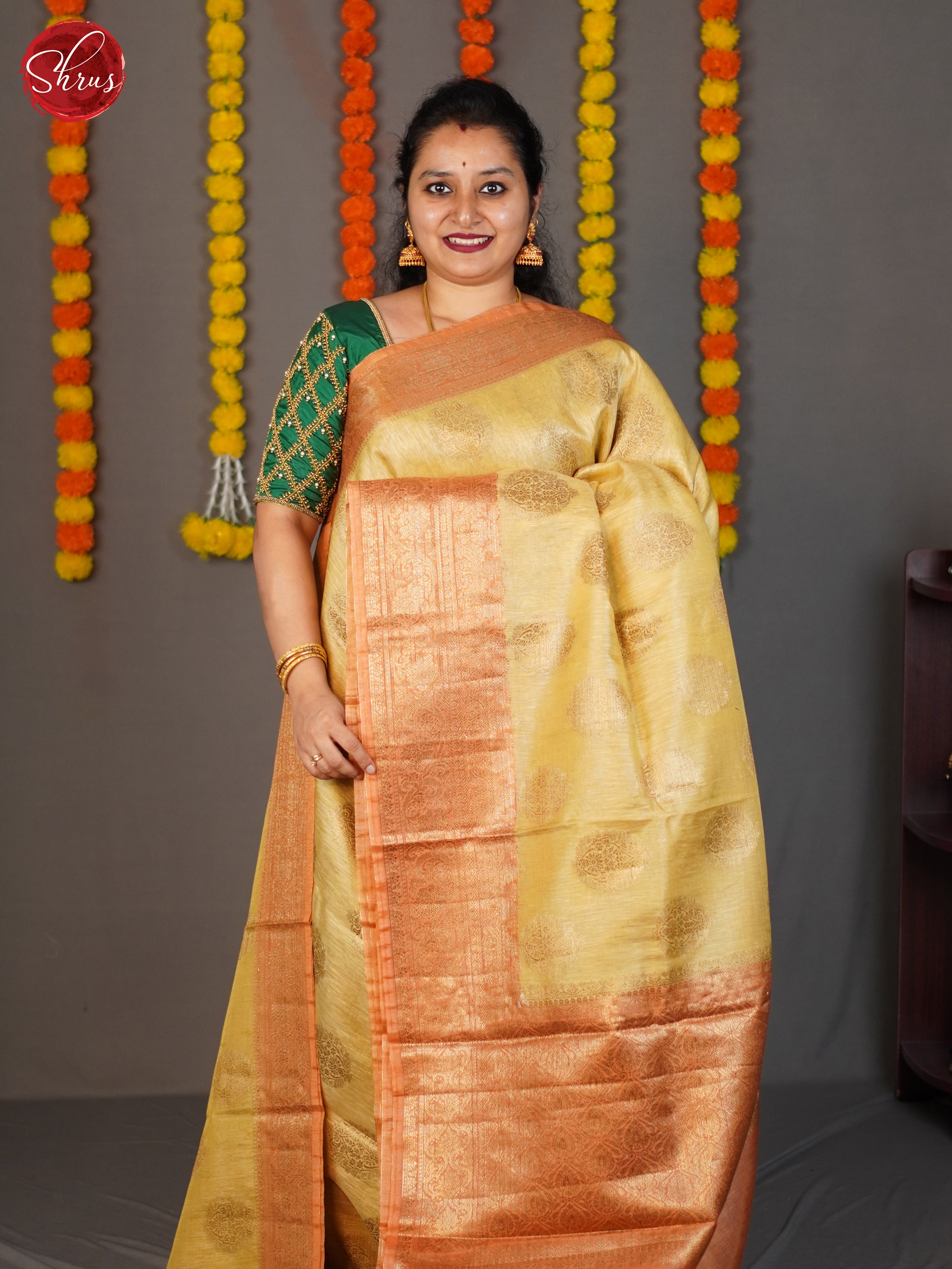 Beige & Pale Orange  - Muslin Silk Saree - Shop on ShrusEternity.com