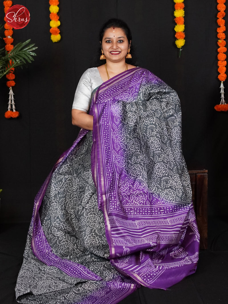 Grey & Purple - Semi Chanderi Saree - Shop on ShrusEternity.com