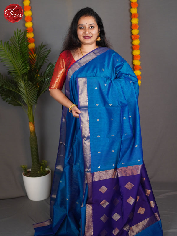 German Blue& Blue - Maheshwari silk cotton Saree - Shop on ShrusEternity.com