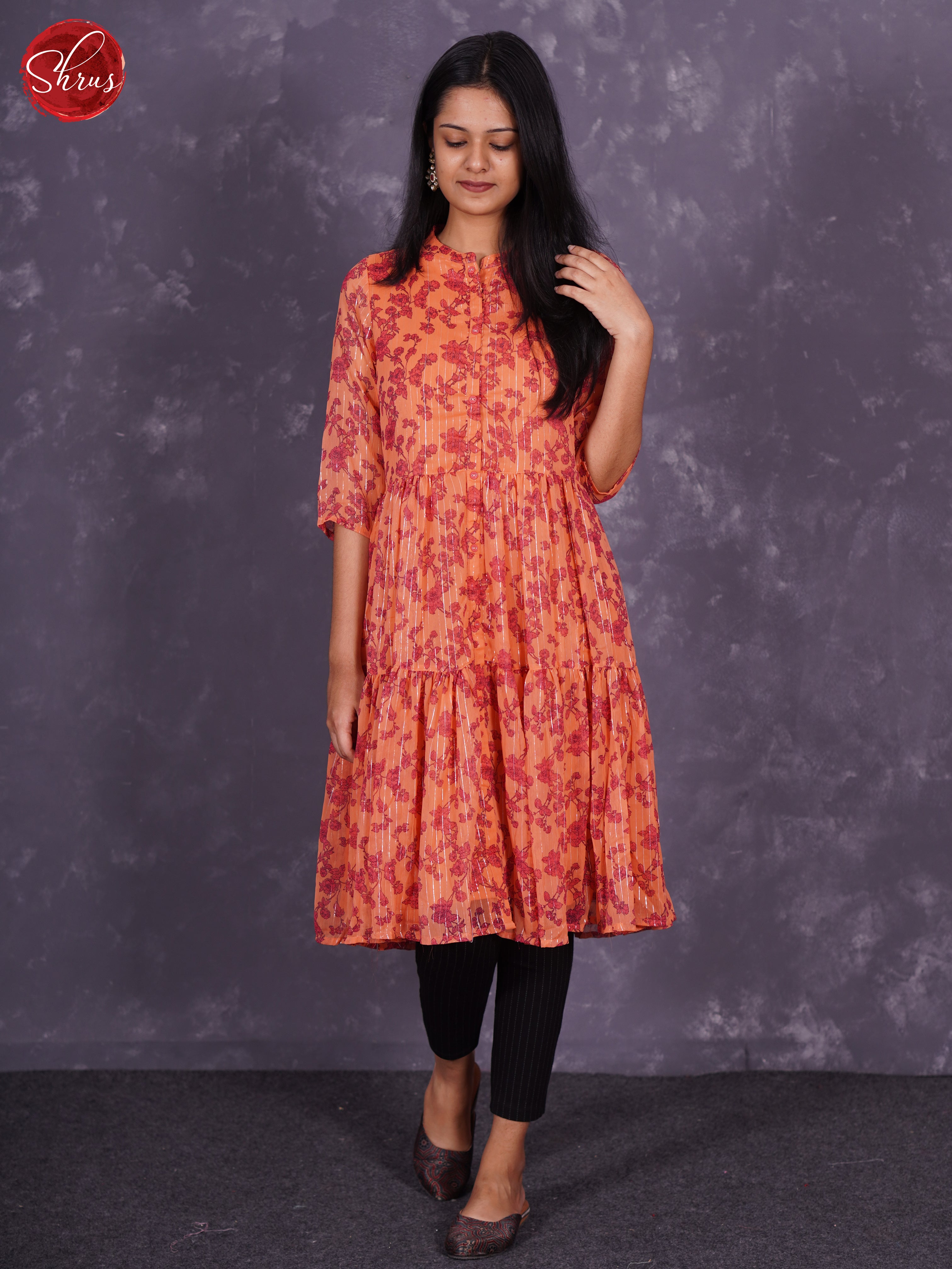 Orange- Printed Readymade kurti - Shop on ShrusEternity.com