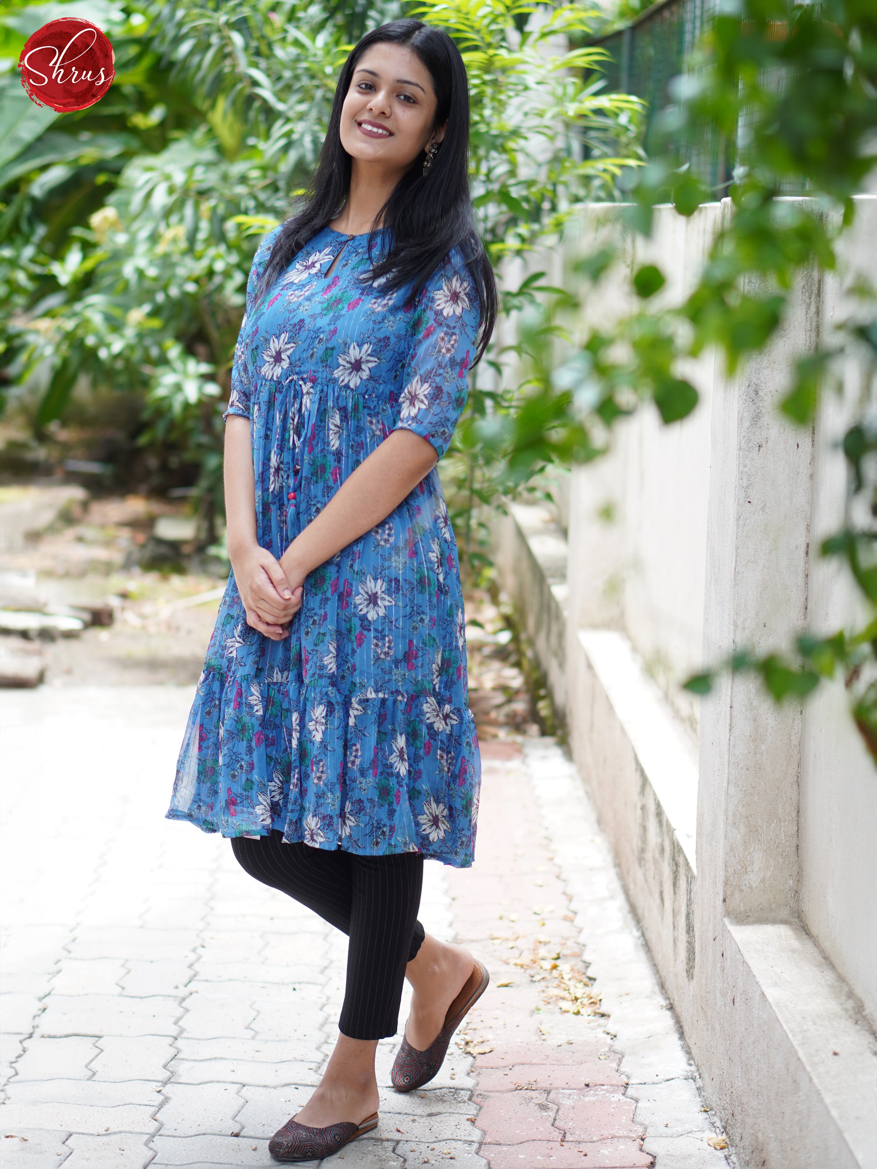 Blue - Printed Readymade kurti - Shop on ShrusEternity.com