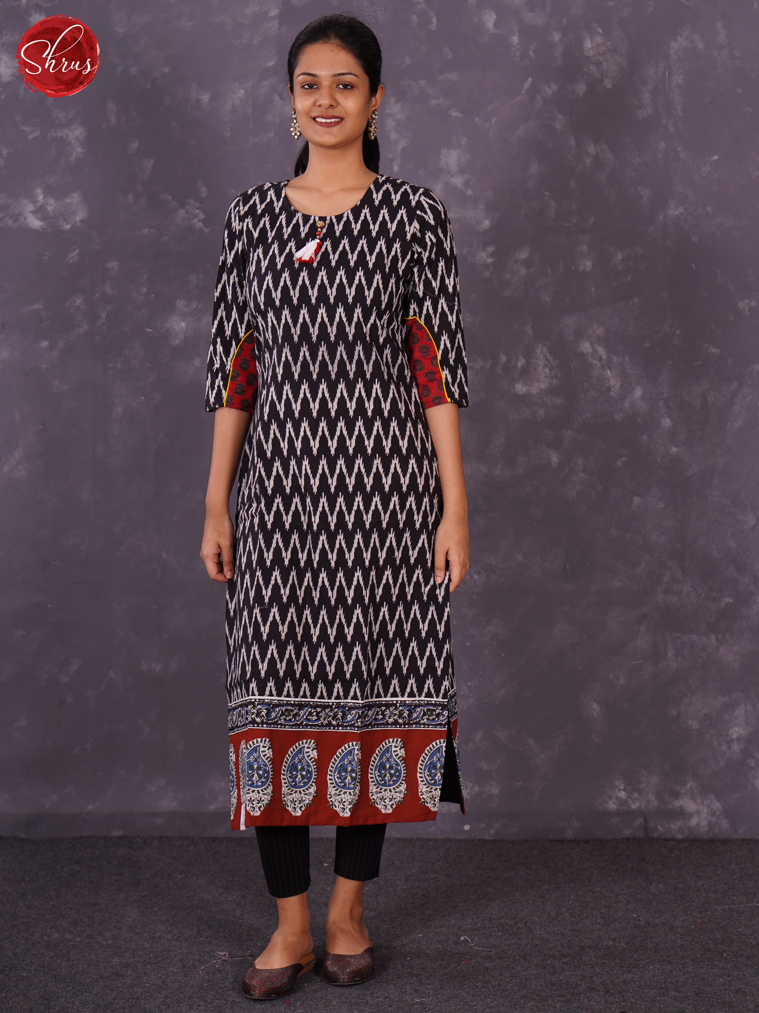 Black  - Readymade kurti with ikkat print - Shop on ShrusEternity.com