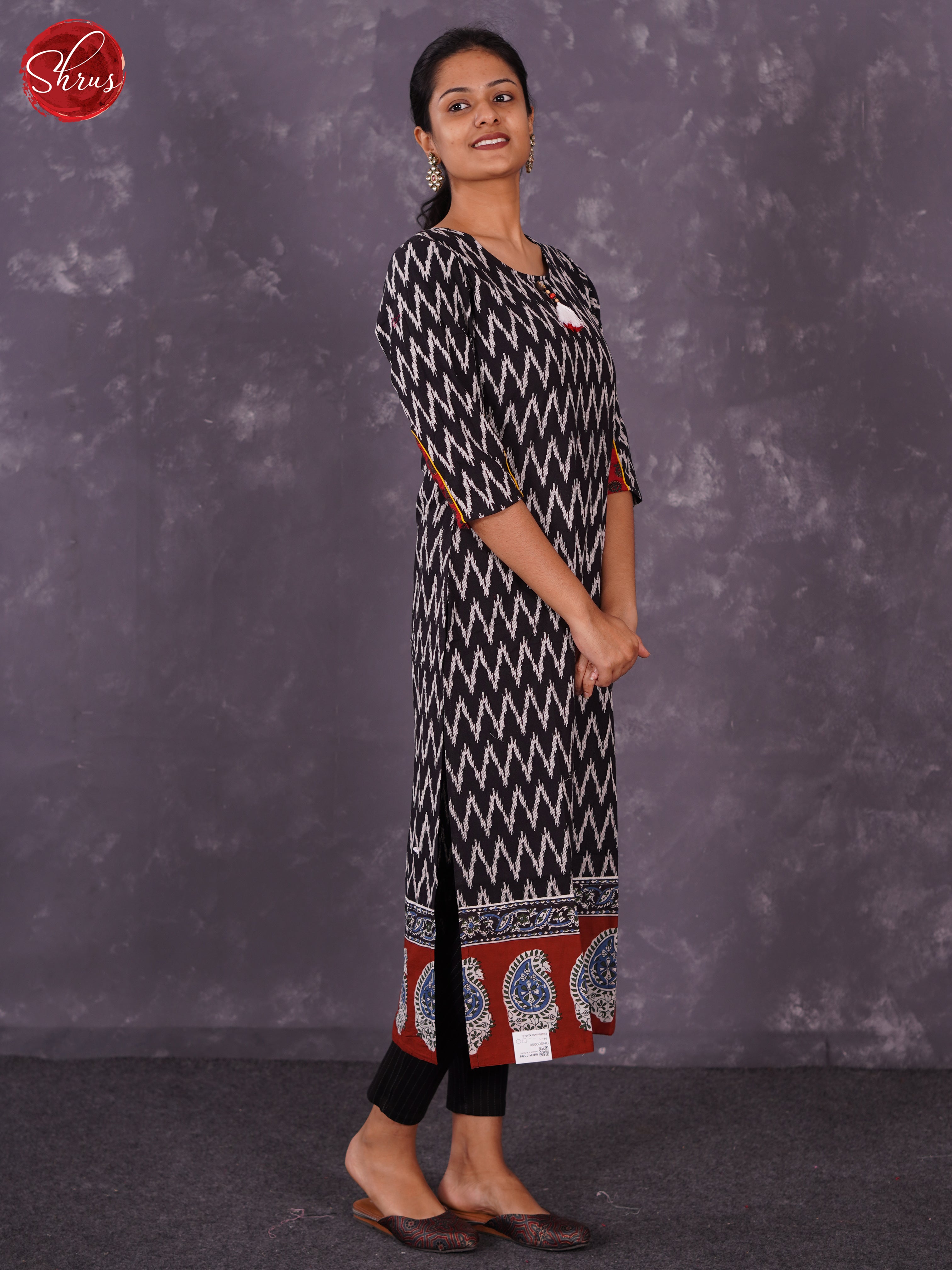 Black  - Readymade kurti with ikkat print - Shop on ShrusEternity.com